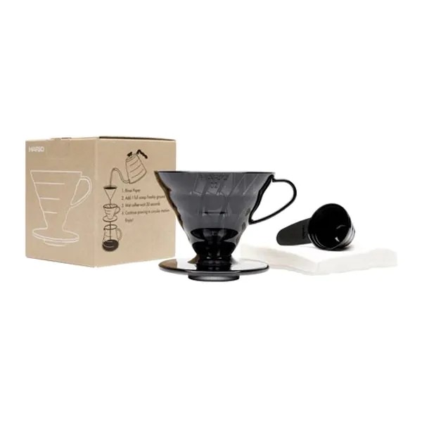 Hario V60 02 Siyah Şeffaf Plastik Dripper ve Filtre Kağıdı Seti