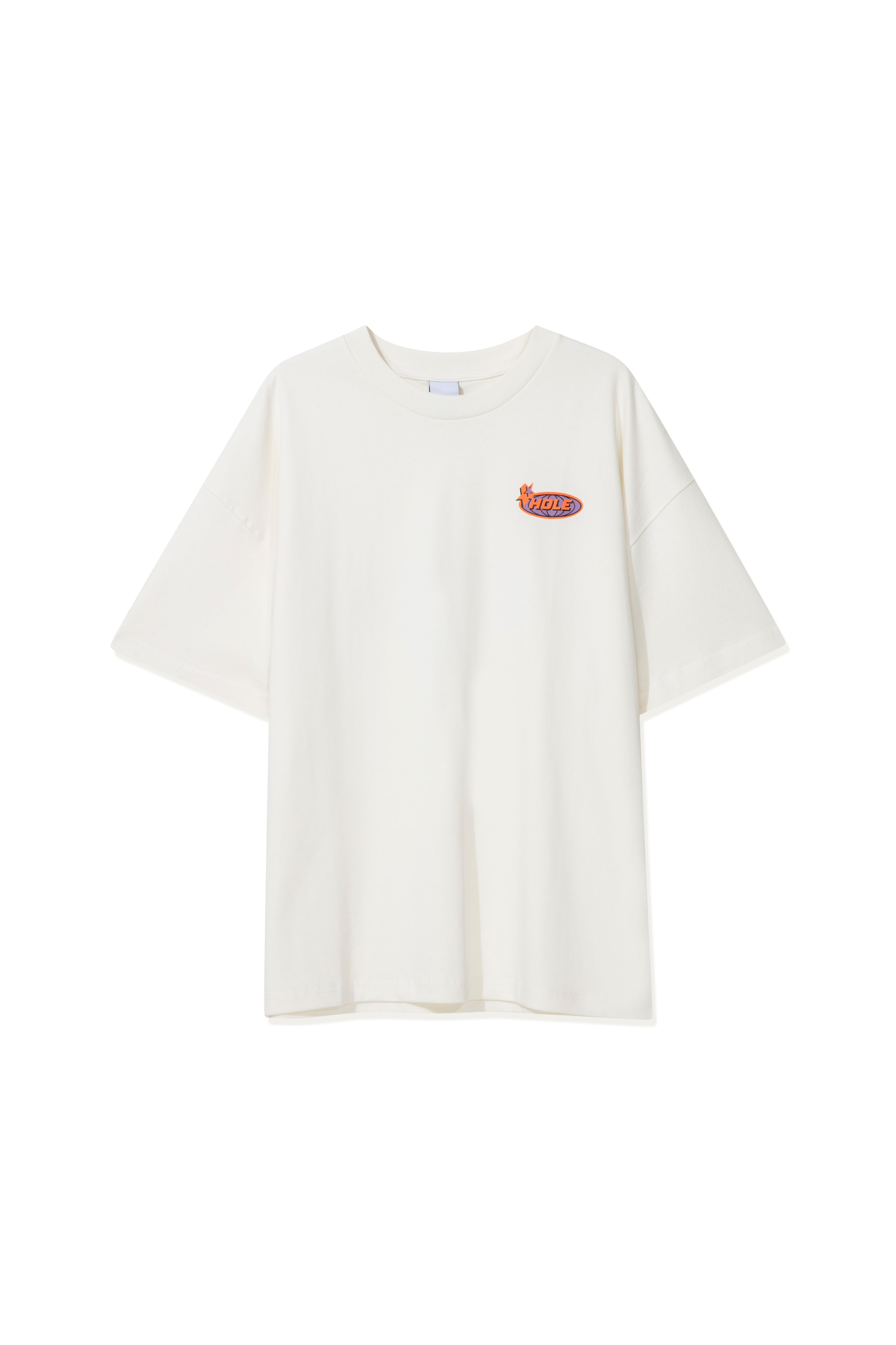Hole Yıldız Logo Baskı Oversize T-Shirt - Beyaz