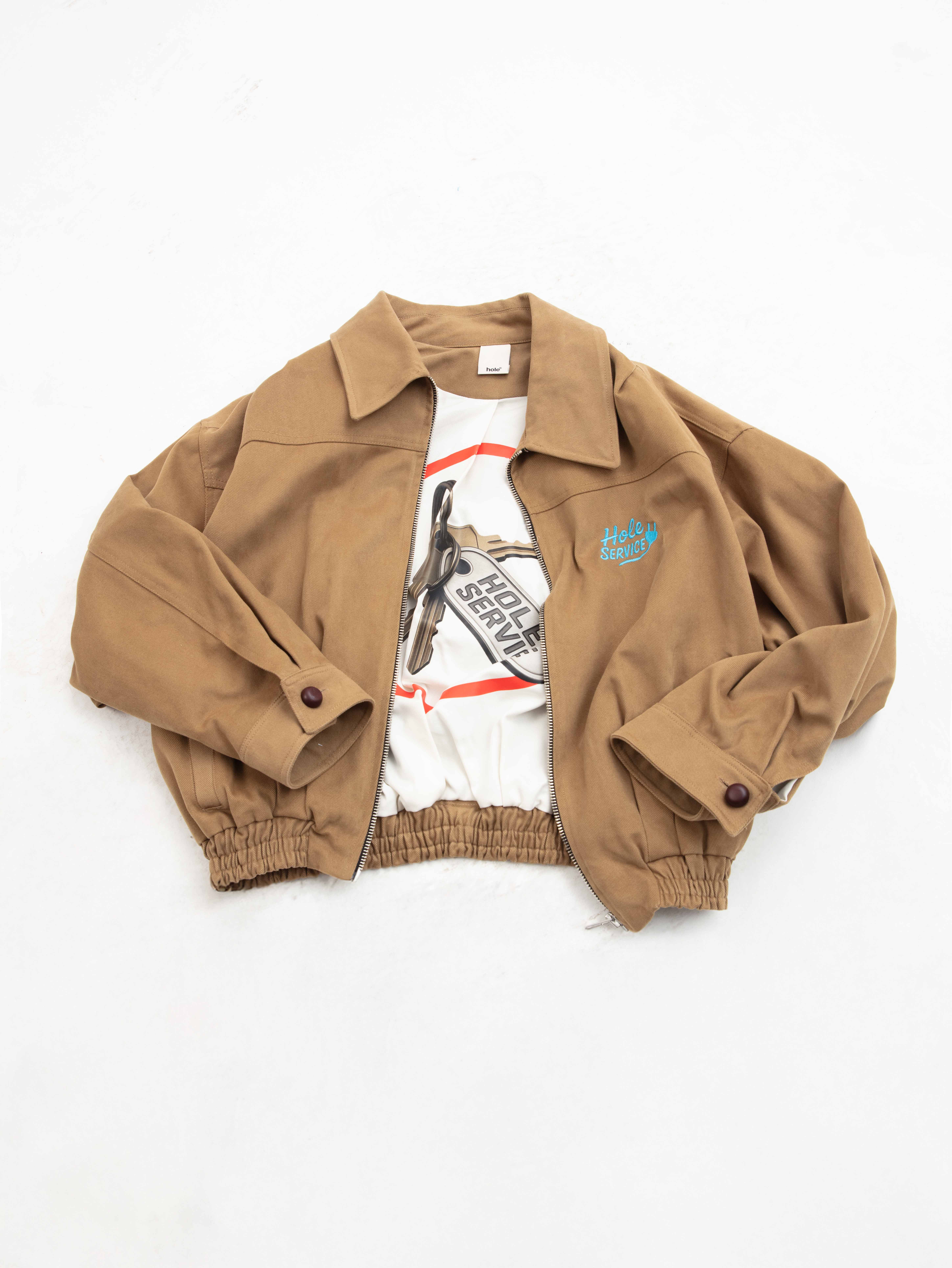 Hole Astar Baskılı Nakışlı Gabardin Bomber Ceket