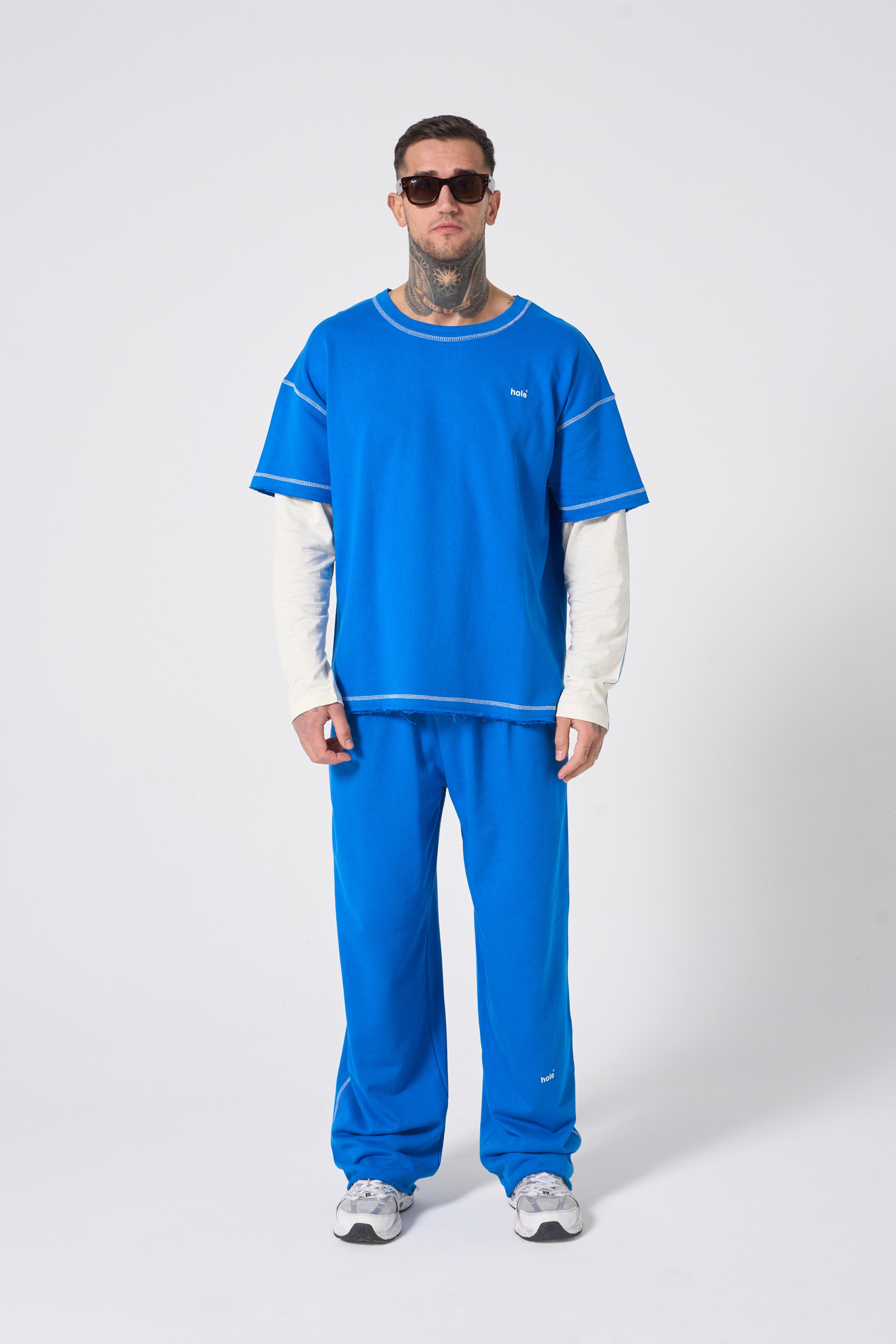 Hole Karyoka Dikiş Baskı Detay Oversize Sweatshirt - Saks Mavisi