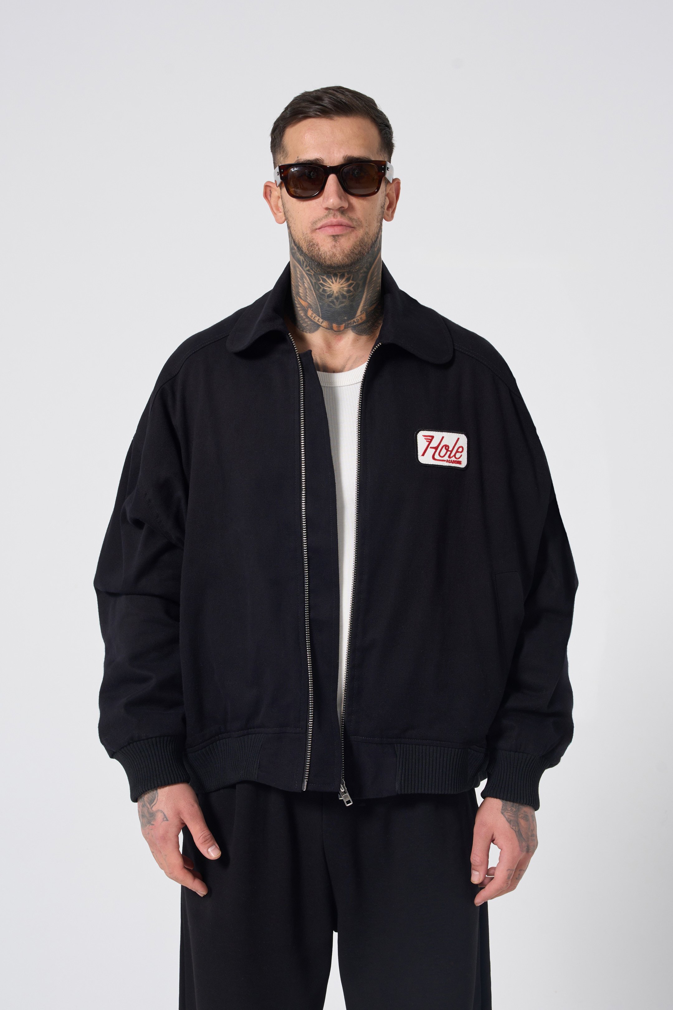 Gabardine Jacket w/embroided Hole logo - BLACK