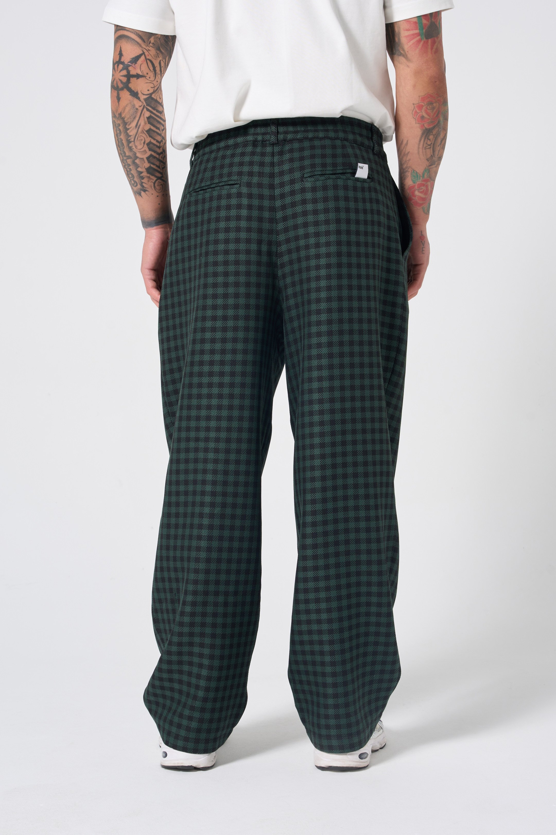 LOOSE CUT PLAID PANTS - GREEN-BLACK