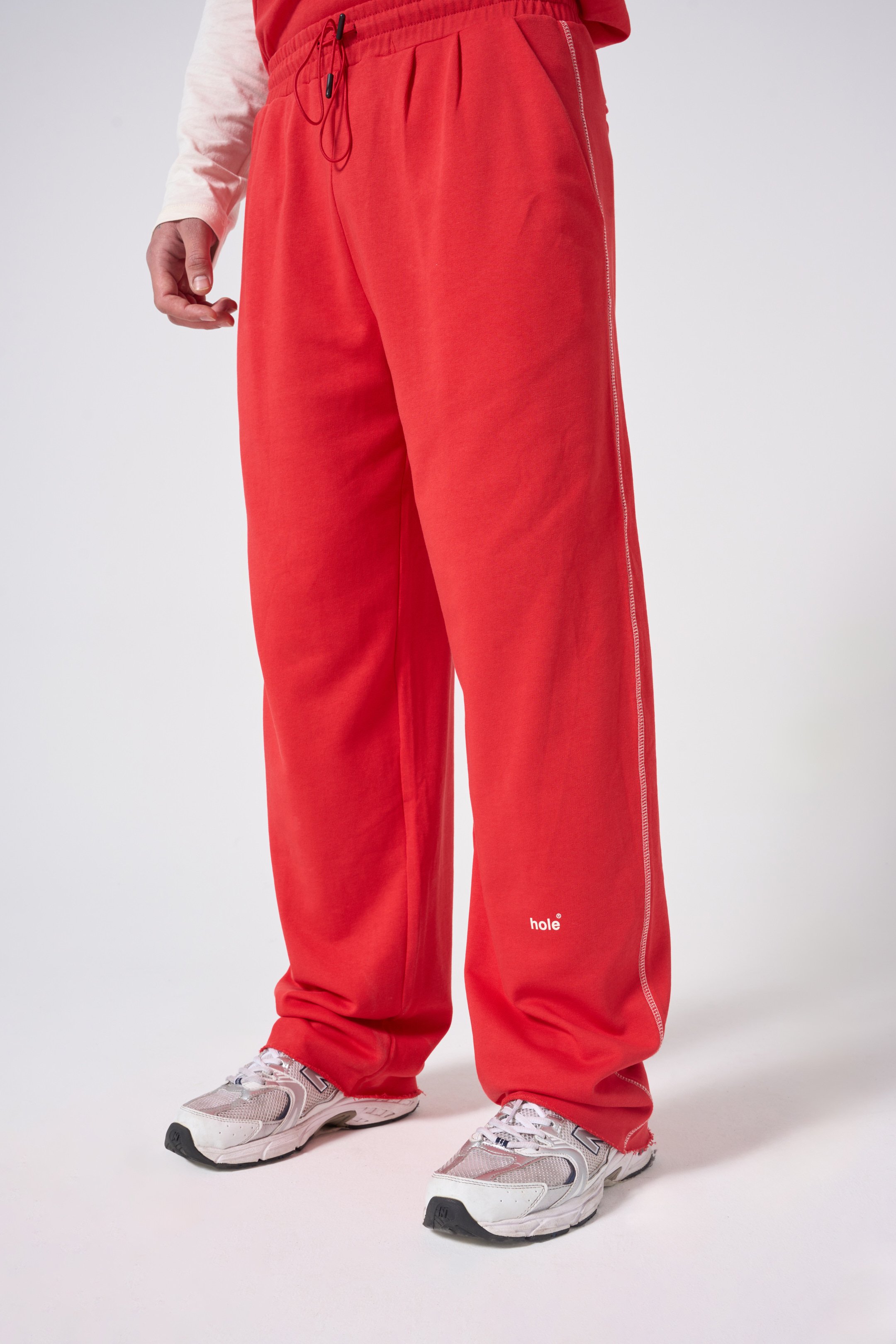 Hole Oversize Sweatpants w/ flatlock stitch details