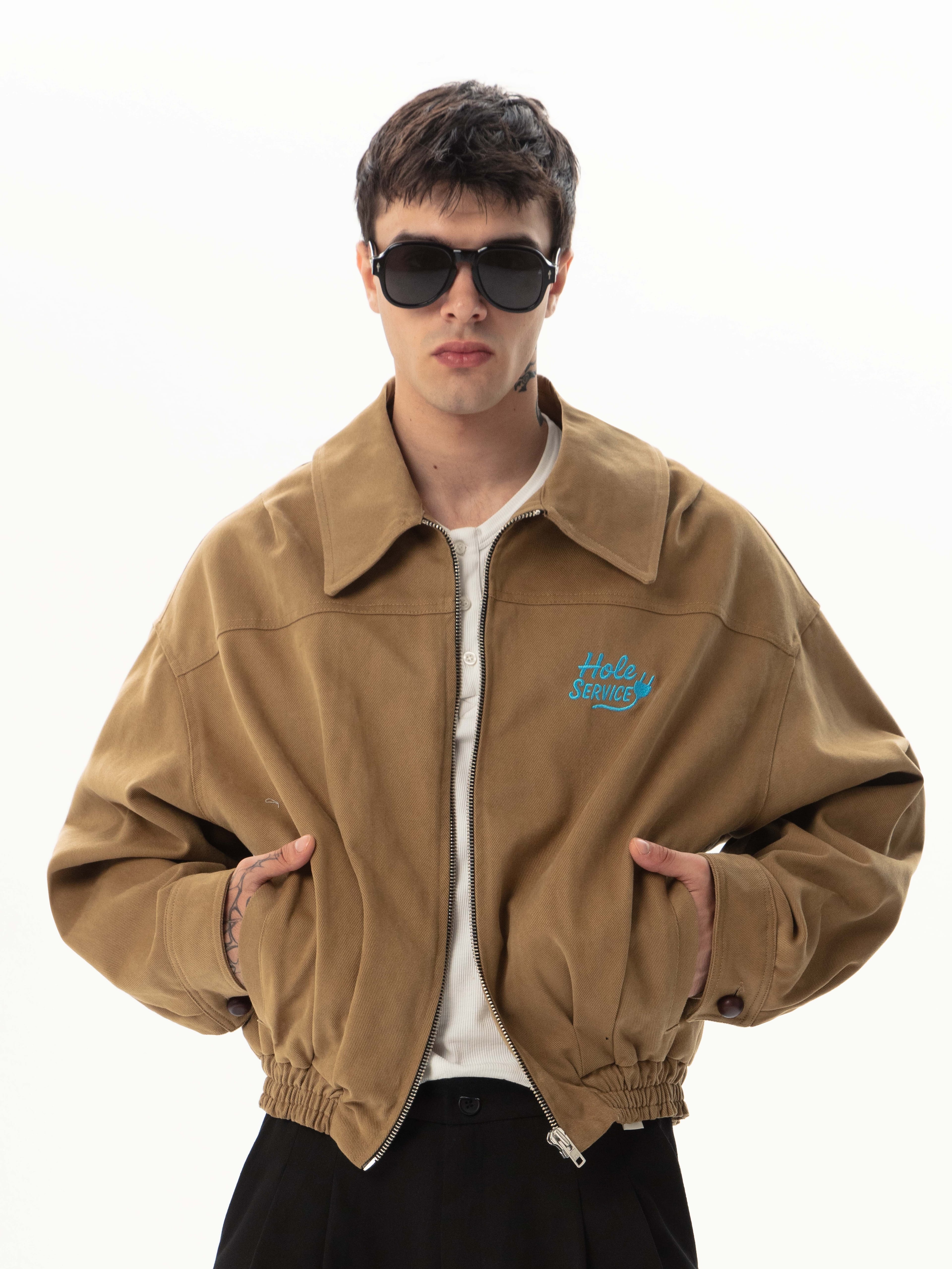 Hole Astar Baskılı Nakışlı Gabardin Bomber Ceket