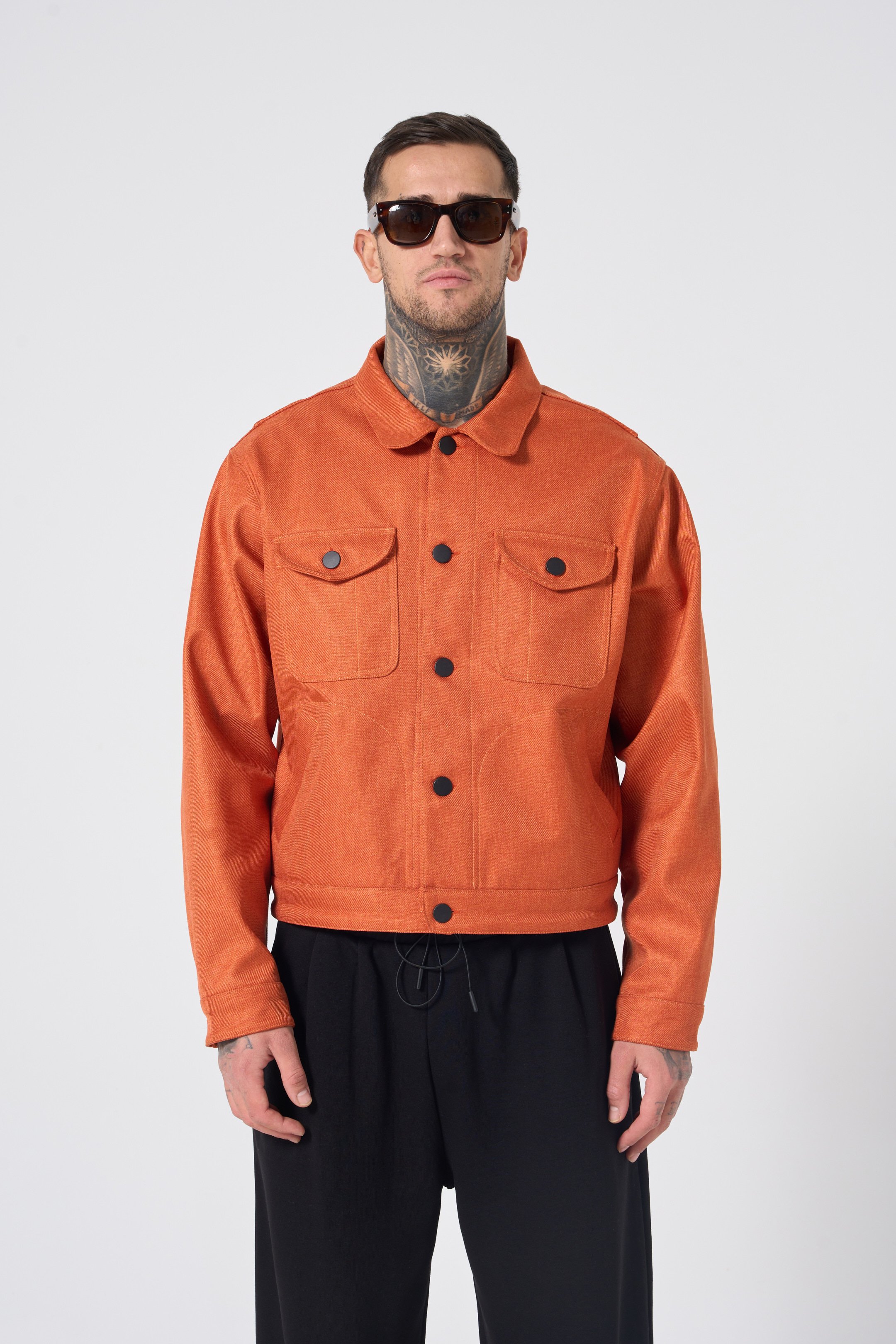 Hole Short Cut Jacket - ORANGE