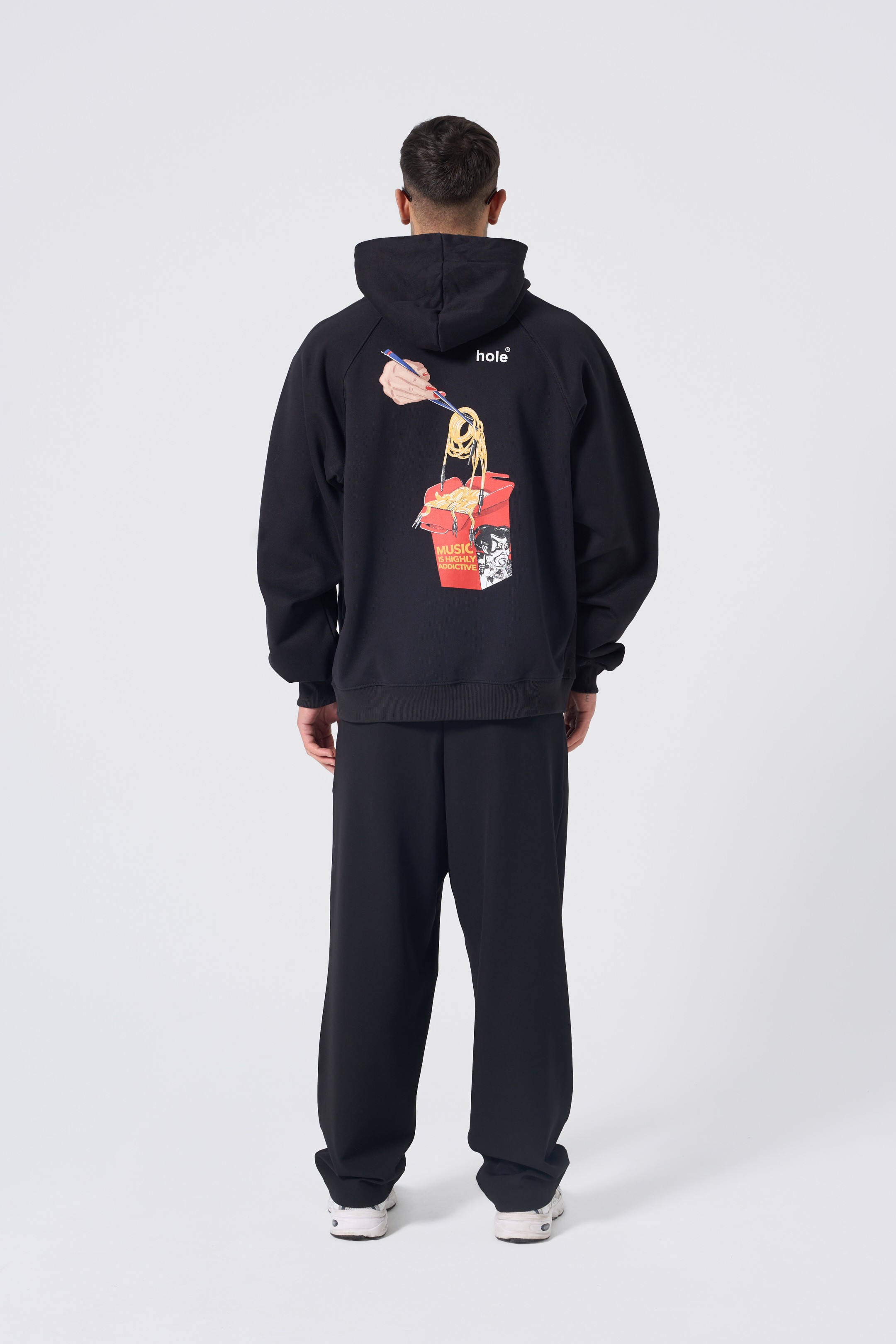 Hole Oversize Hoodie w/ noodle print