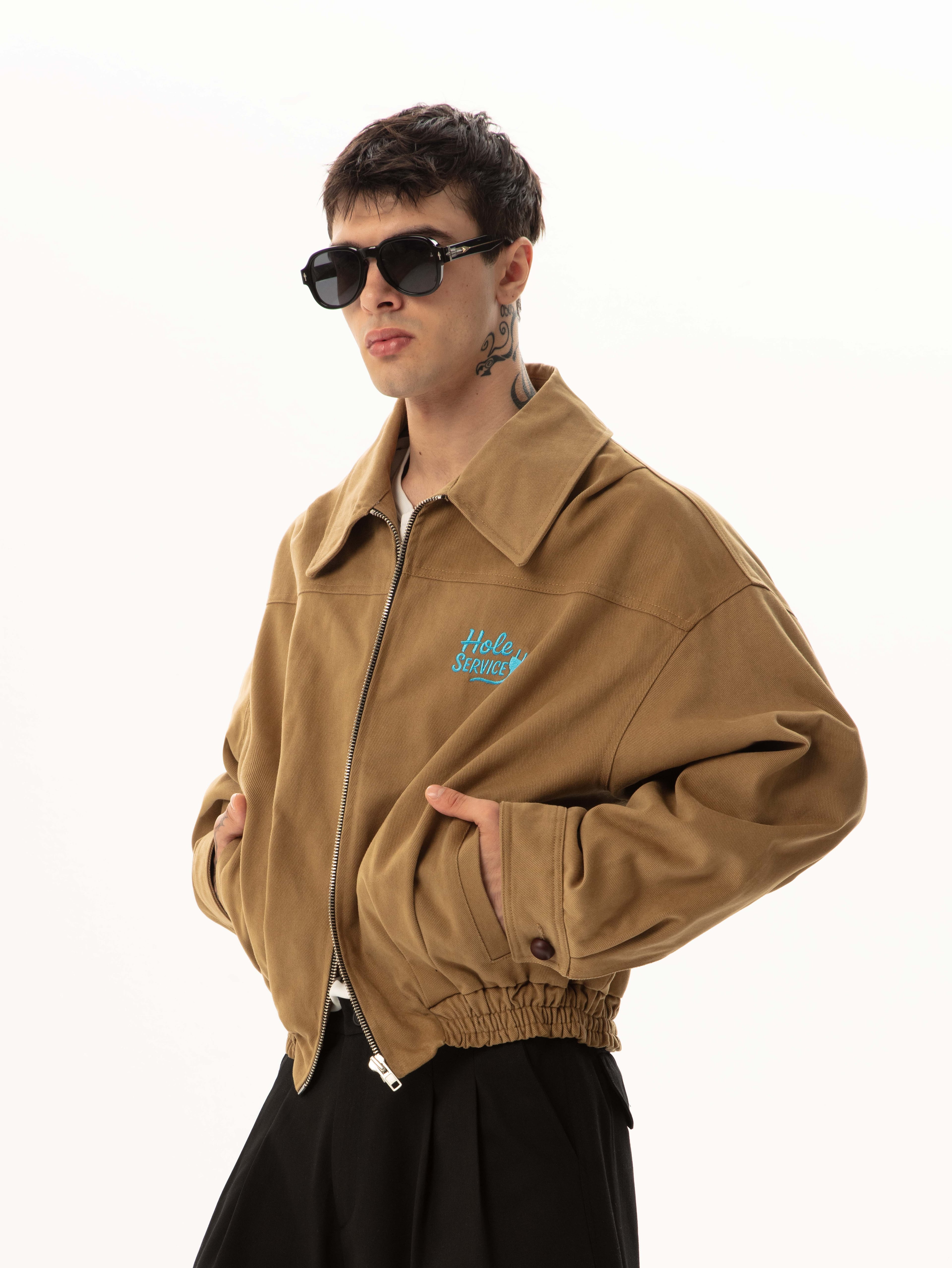 Hole Astar Baskılı Nakışlı Gabardin Bomber Ceket