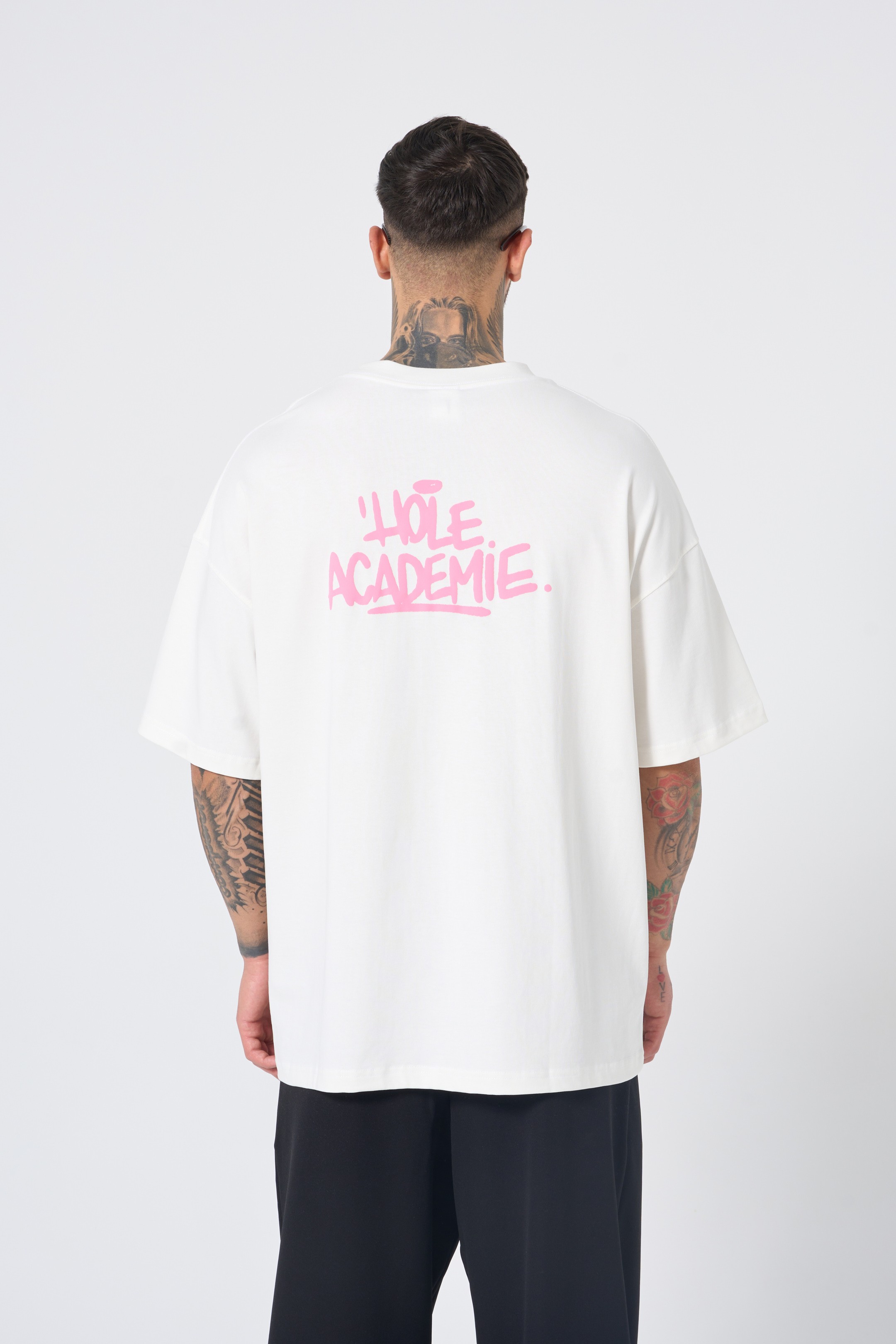Hole Graffiti Baskılı Oversize T-Shirt - Beyaz