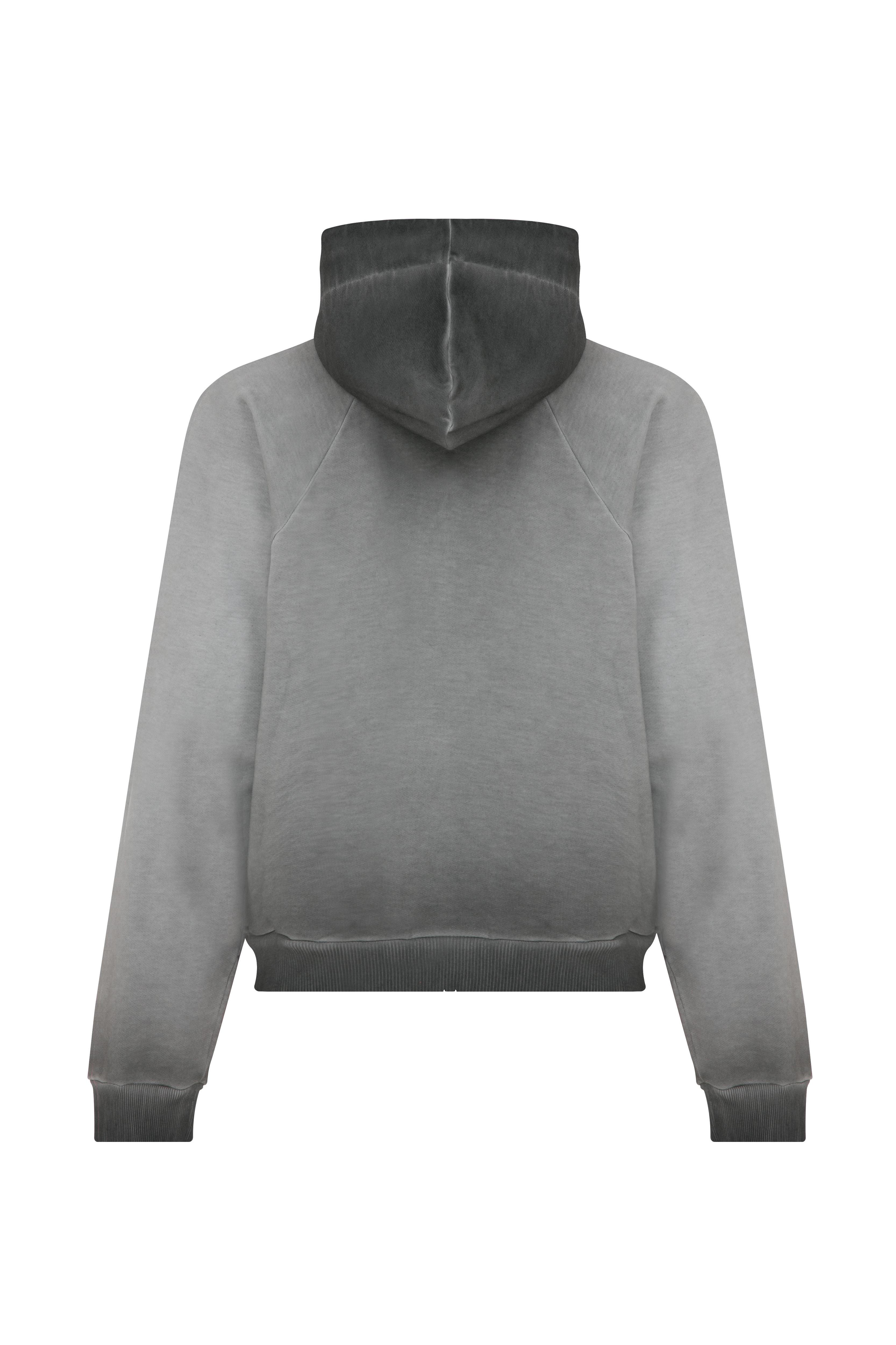 Hole Washed Tam Fermuarlı Hoodie