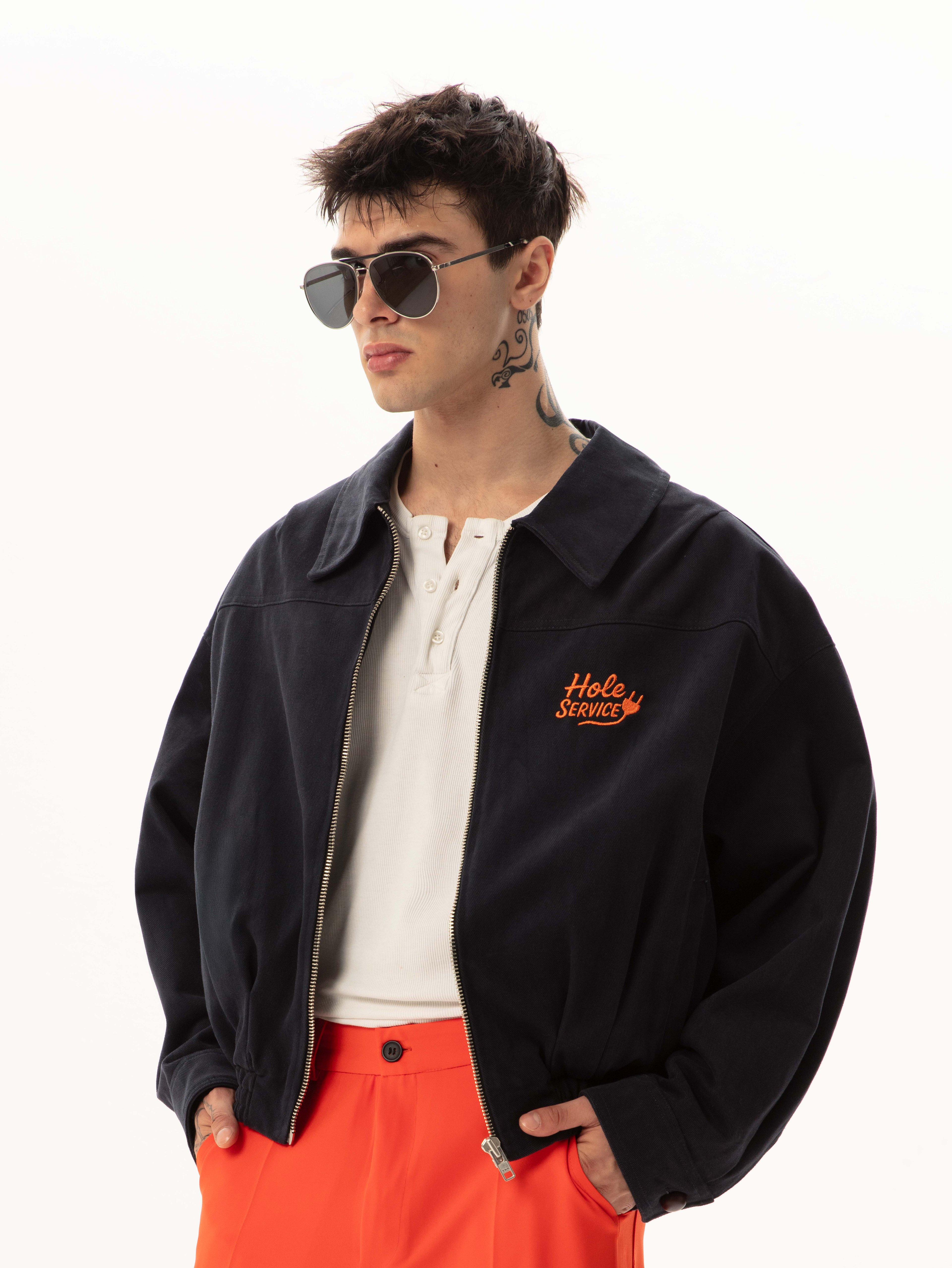 Hole Bomber Jacket - DARK BLUE