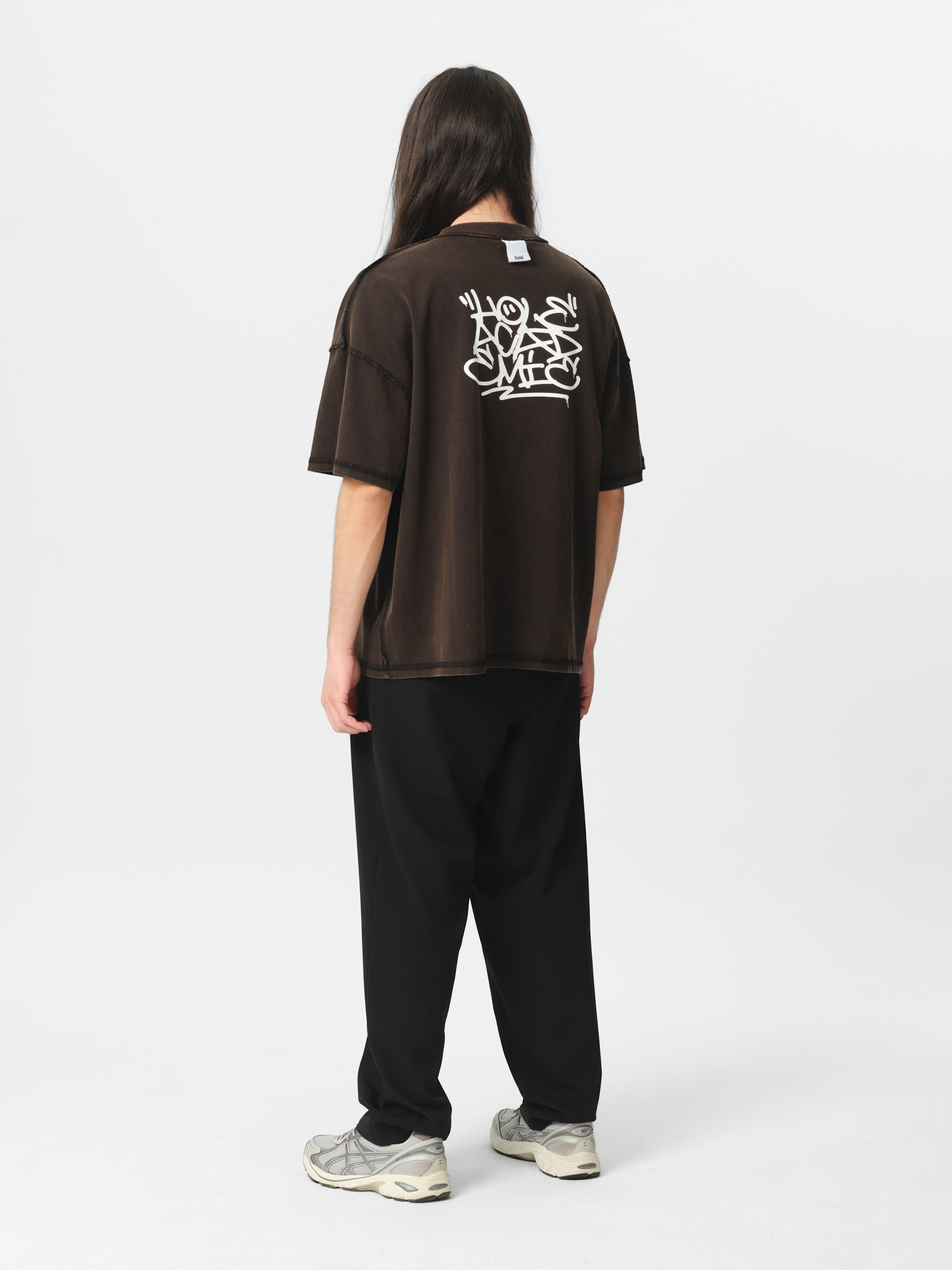 Hole Oversize T-shirt w/washed print