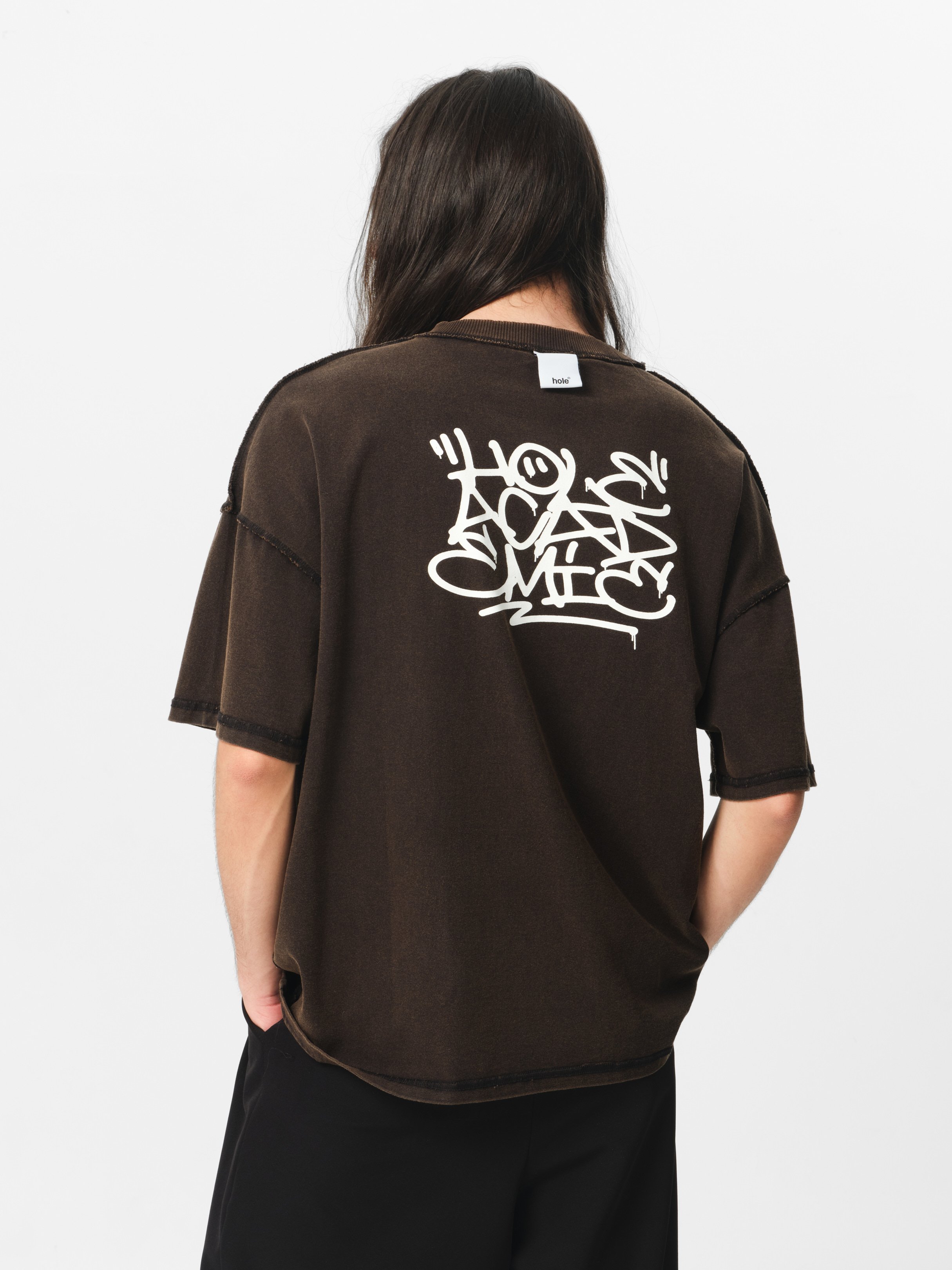 Hole Oversize T-shirt w/washed print