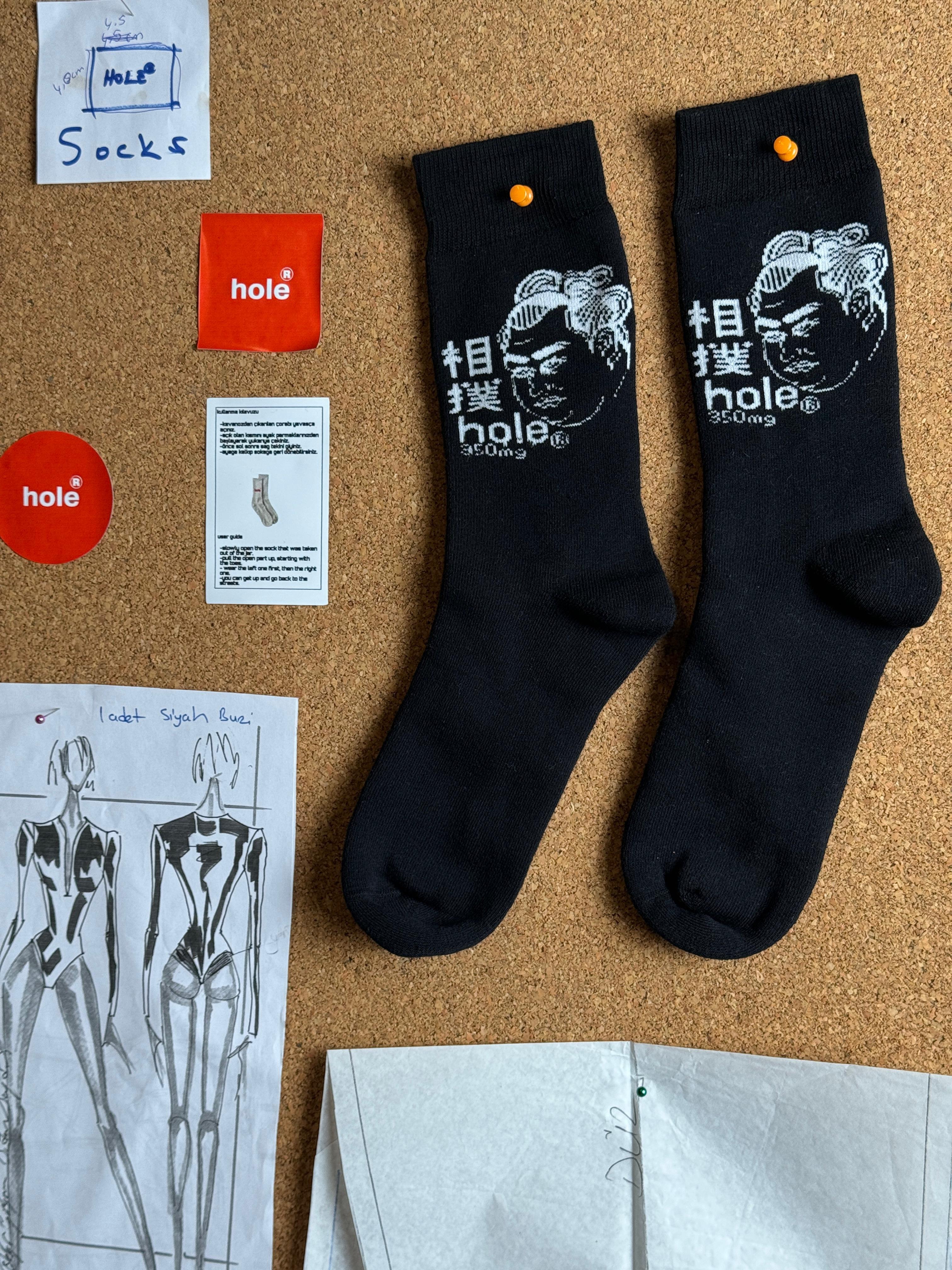 Hole Sumo Baskı Çorap - siyah