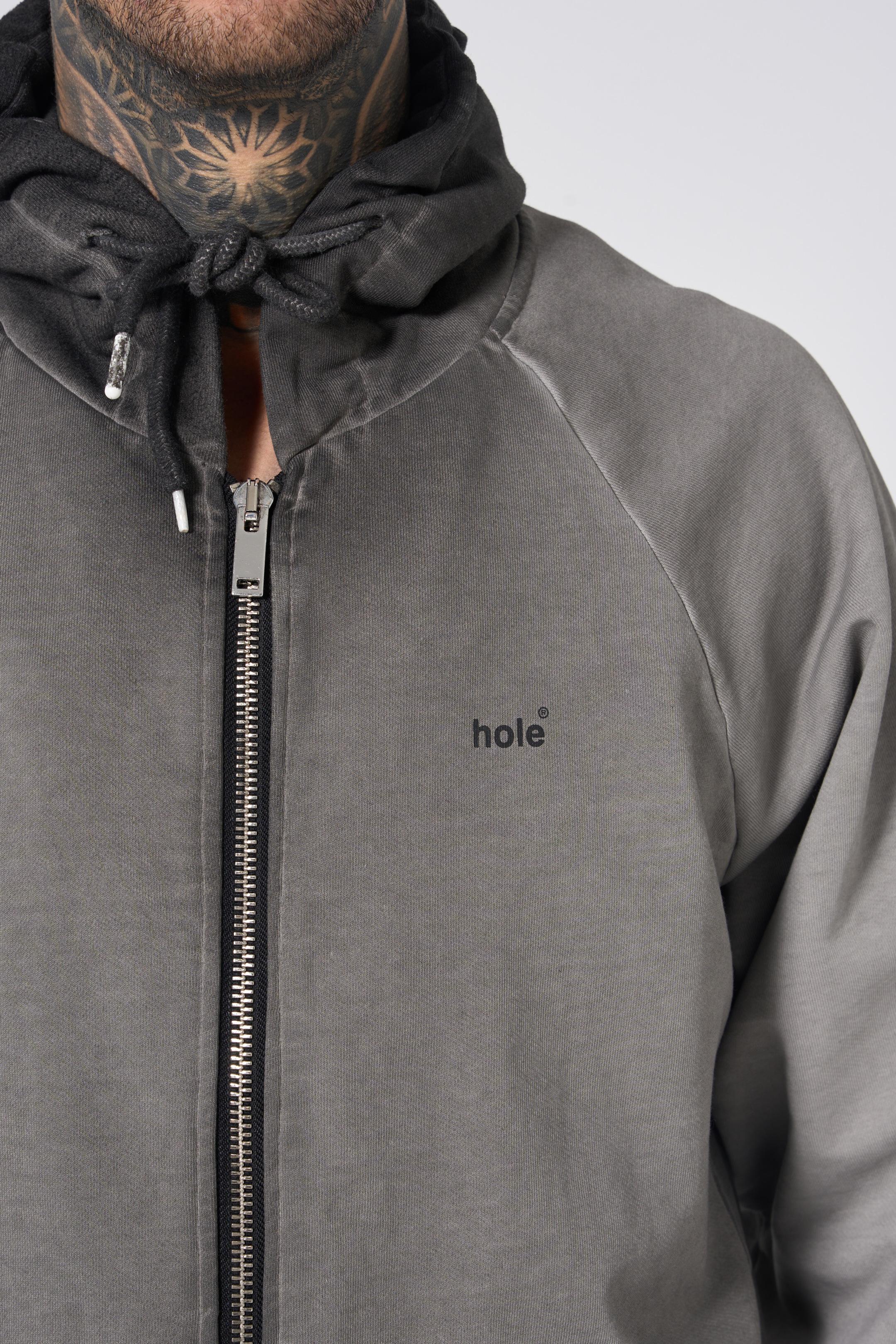 Hole Washed Tam Fermuarlı Hoodie