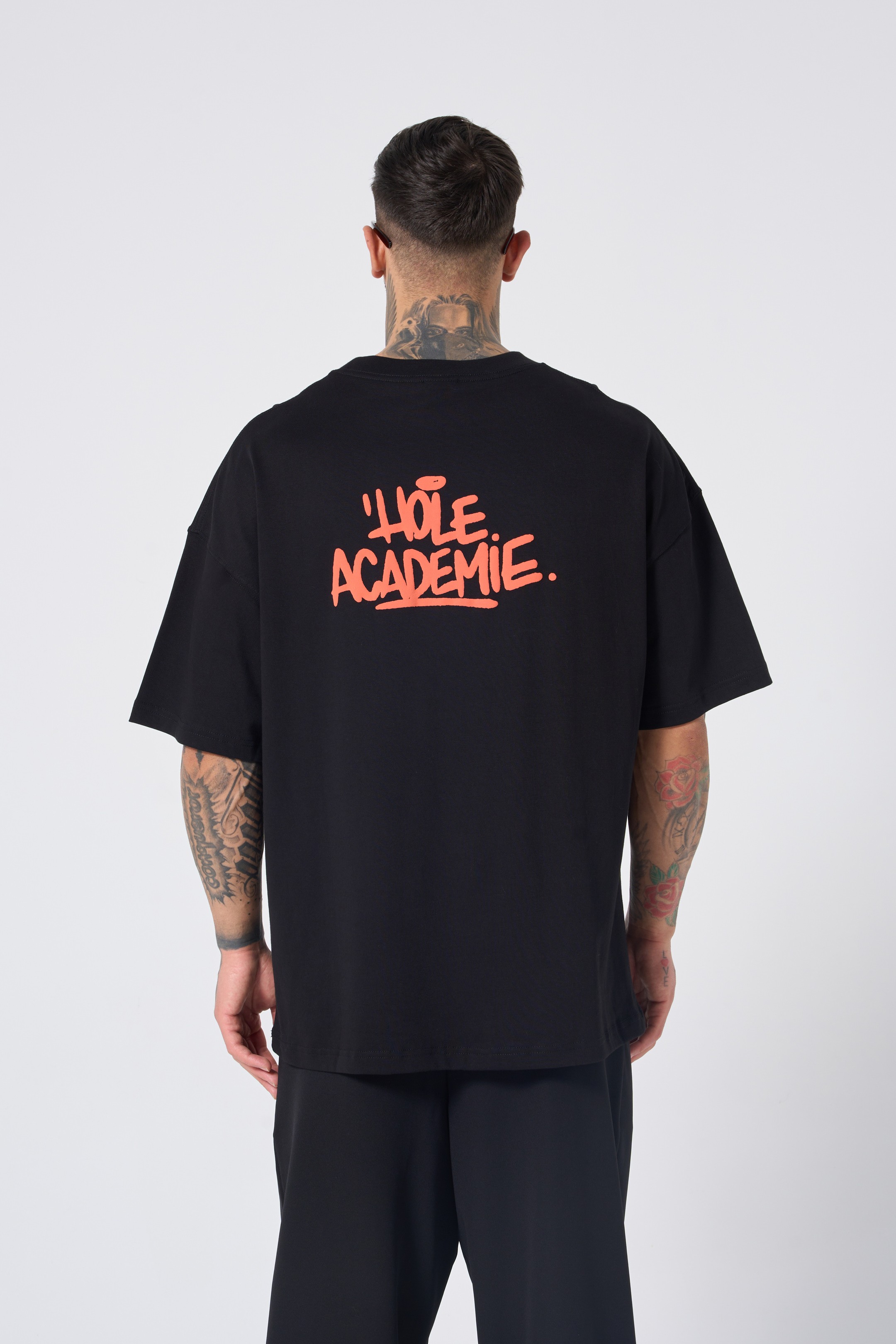 Hole Graffiti Baskılı Oversize T-Shirt - siyah