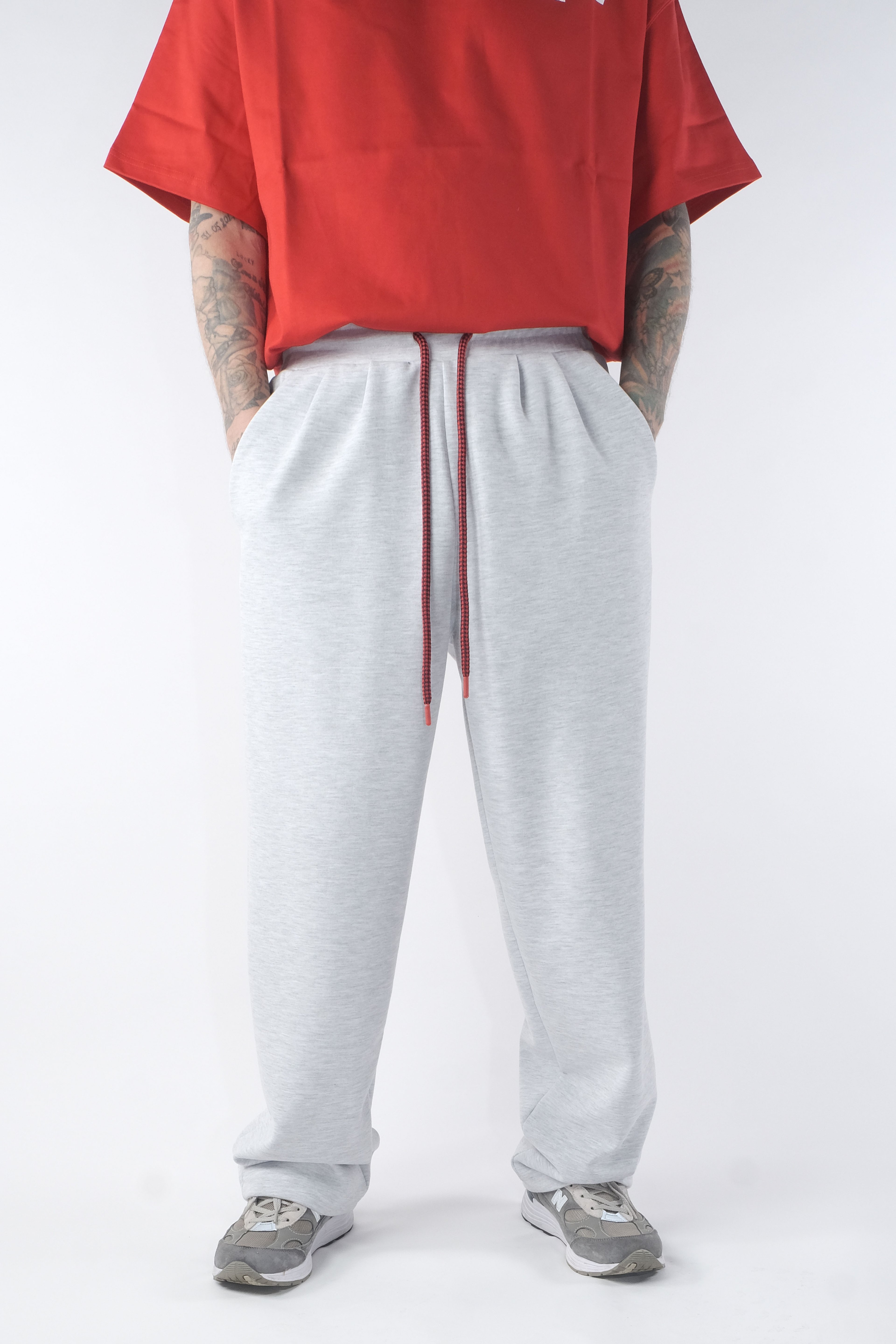 Hole Oversize Sweatpants w/logo print - GREY