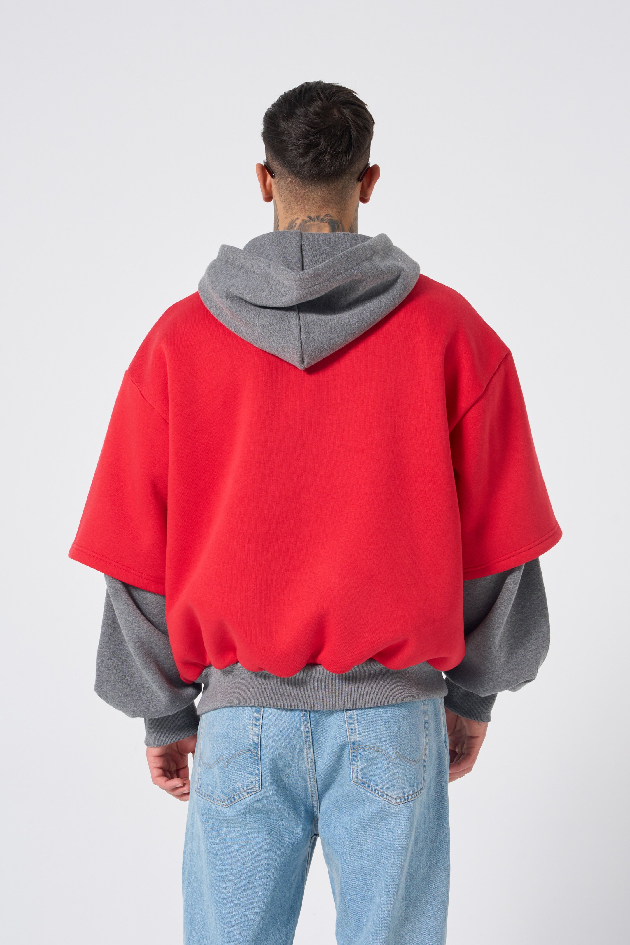 DOUBLE LAYERED HOODIE - RED