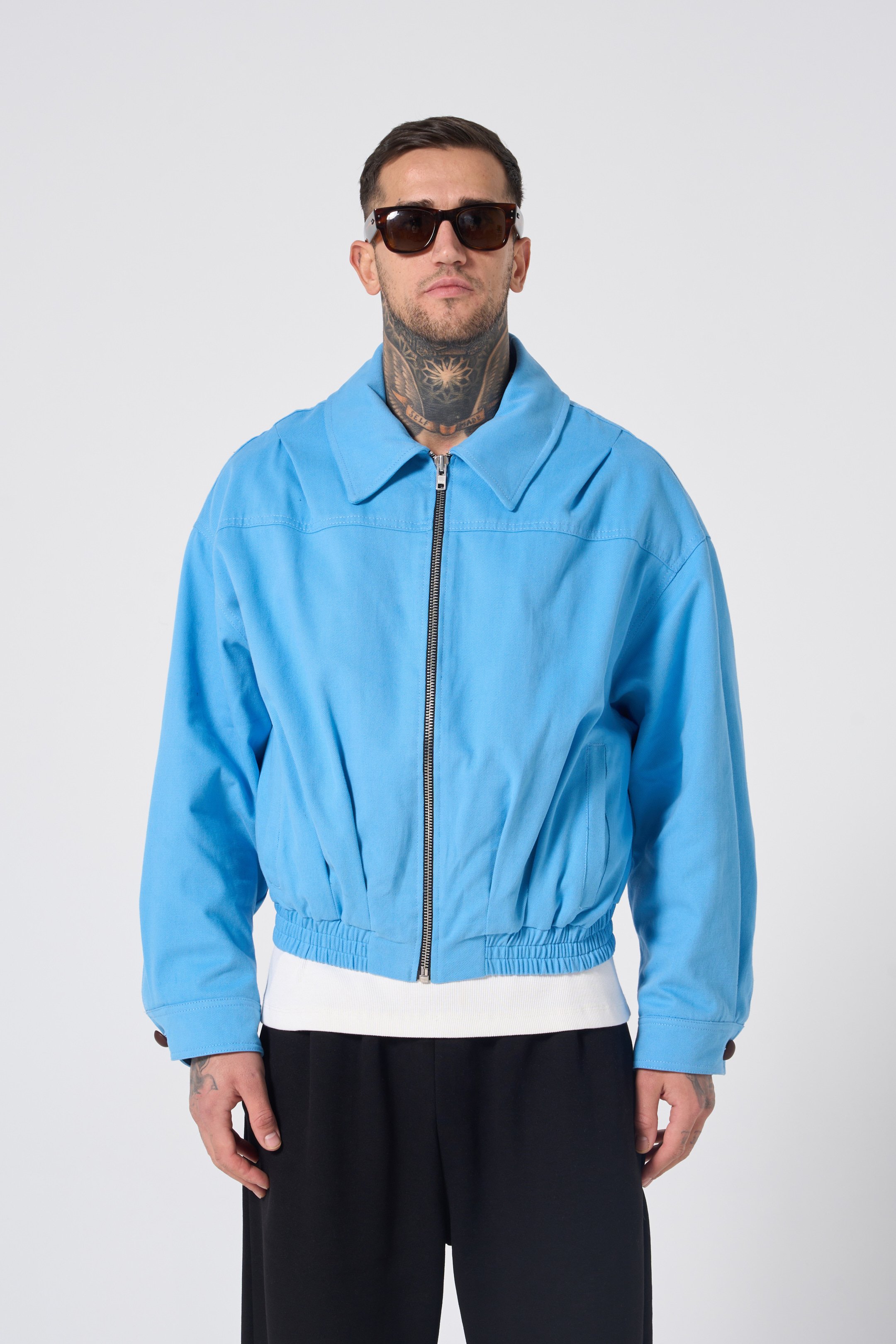 Hole Bomber Jacket - BABY BLUE