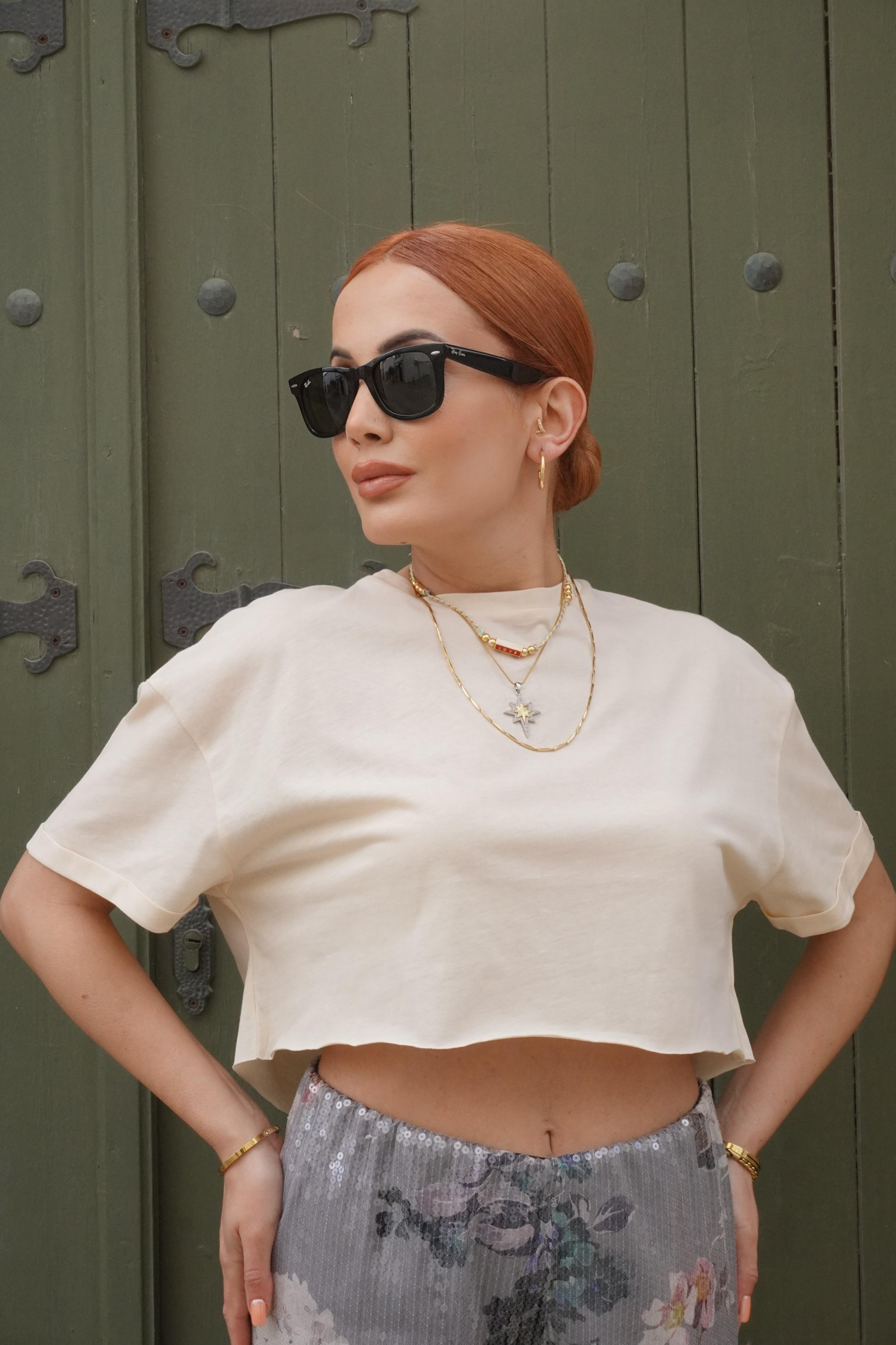 Crop Basic Bej T-shirt