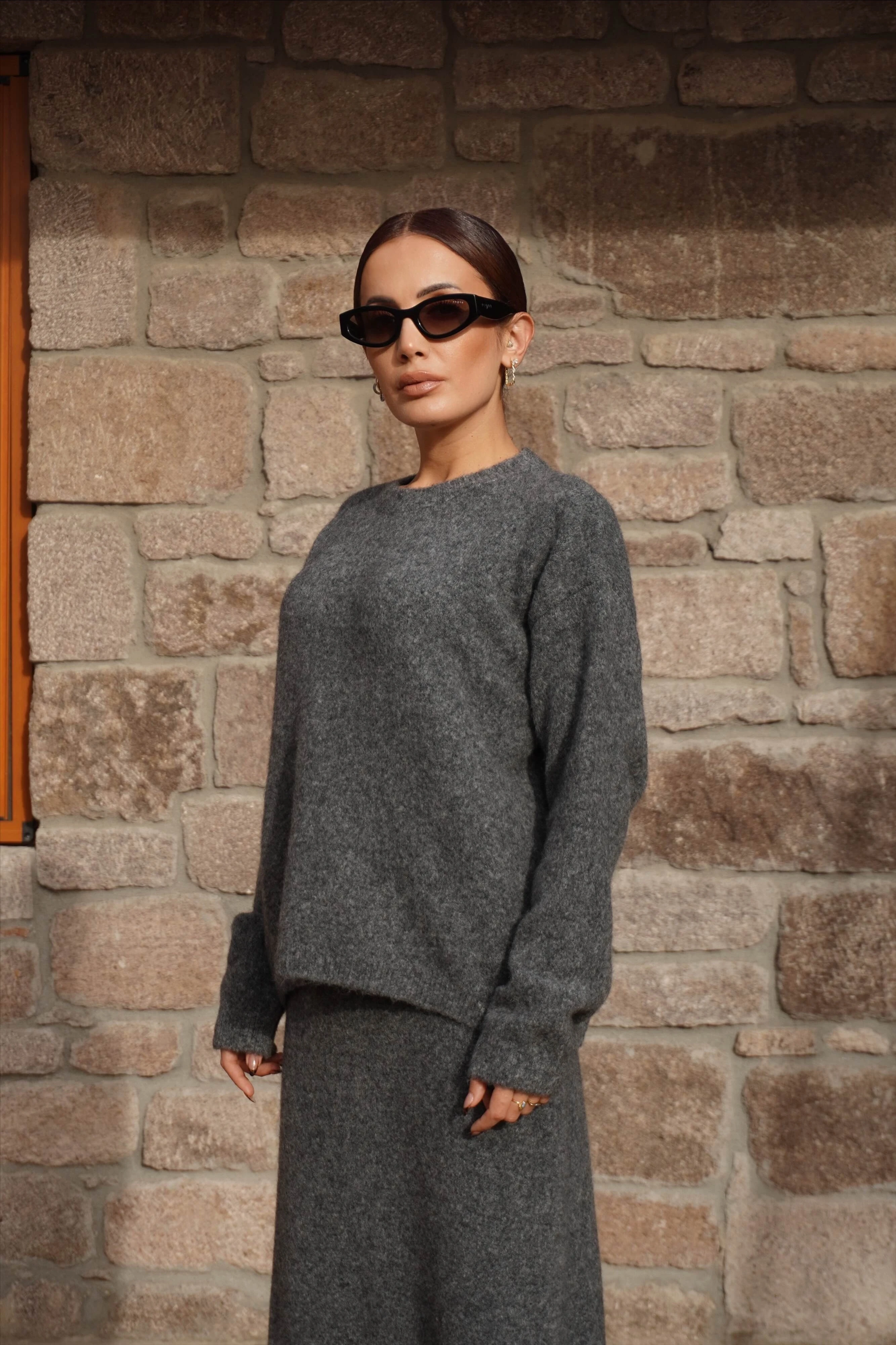 Premium Gri Etek Kazak Triko Takım