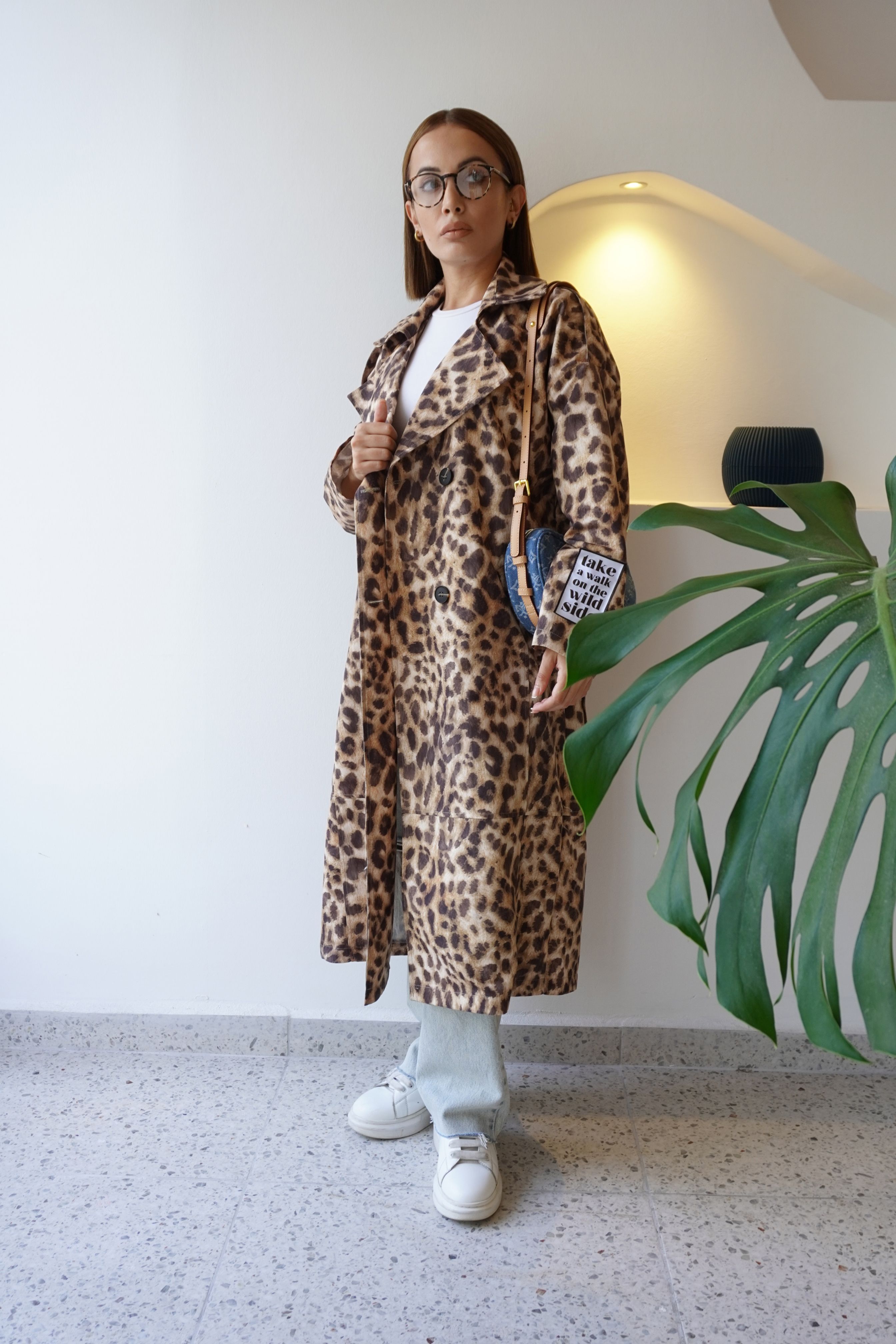 Leopar Desen Arma Detaylı Trençkot