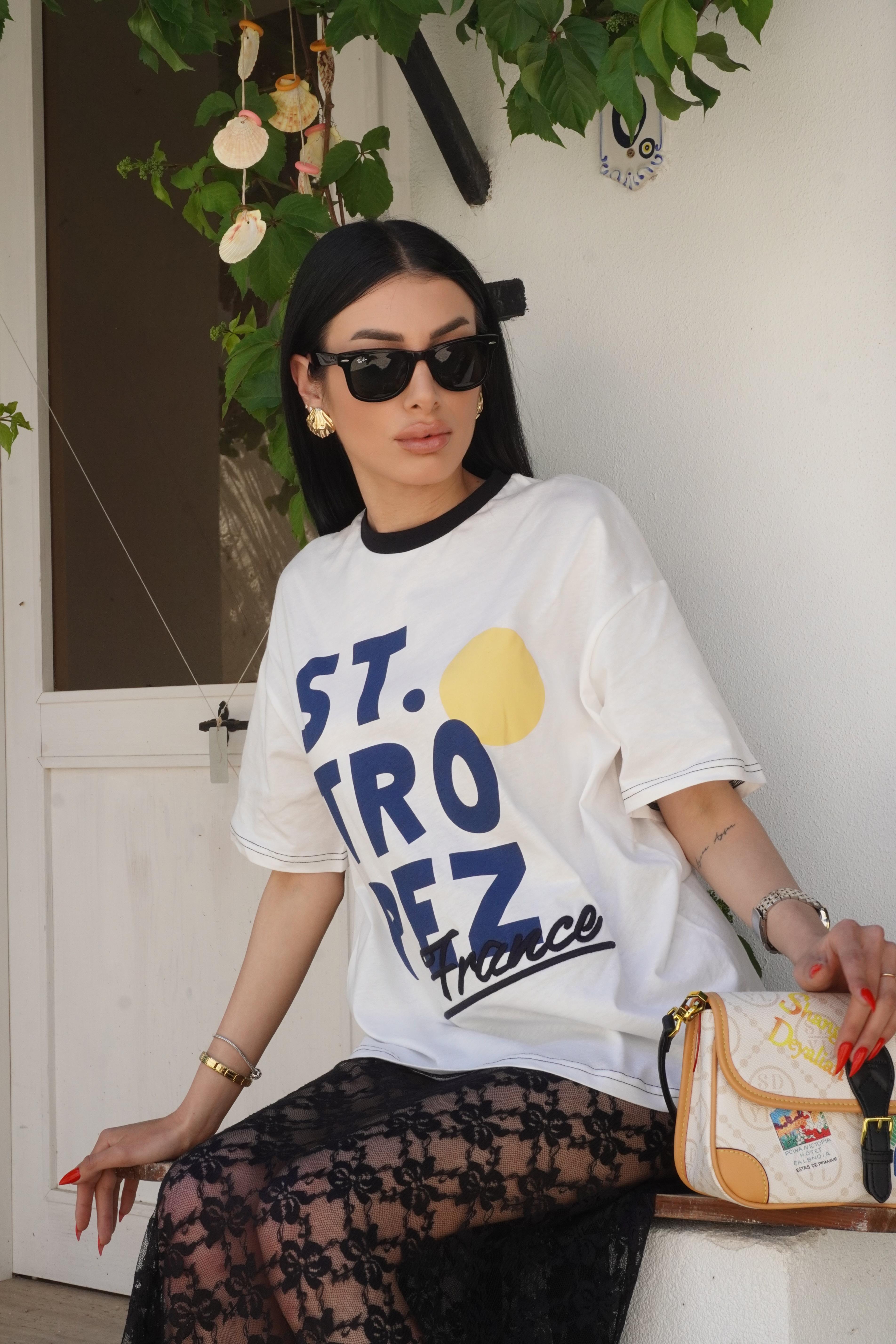 Saint-Tropez Yazı Baskılı Tişört