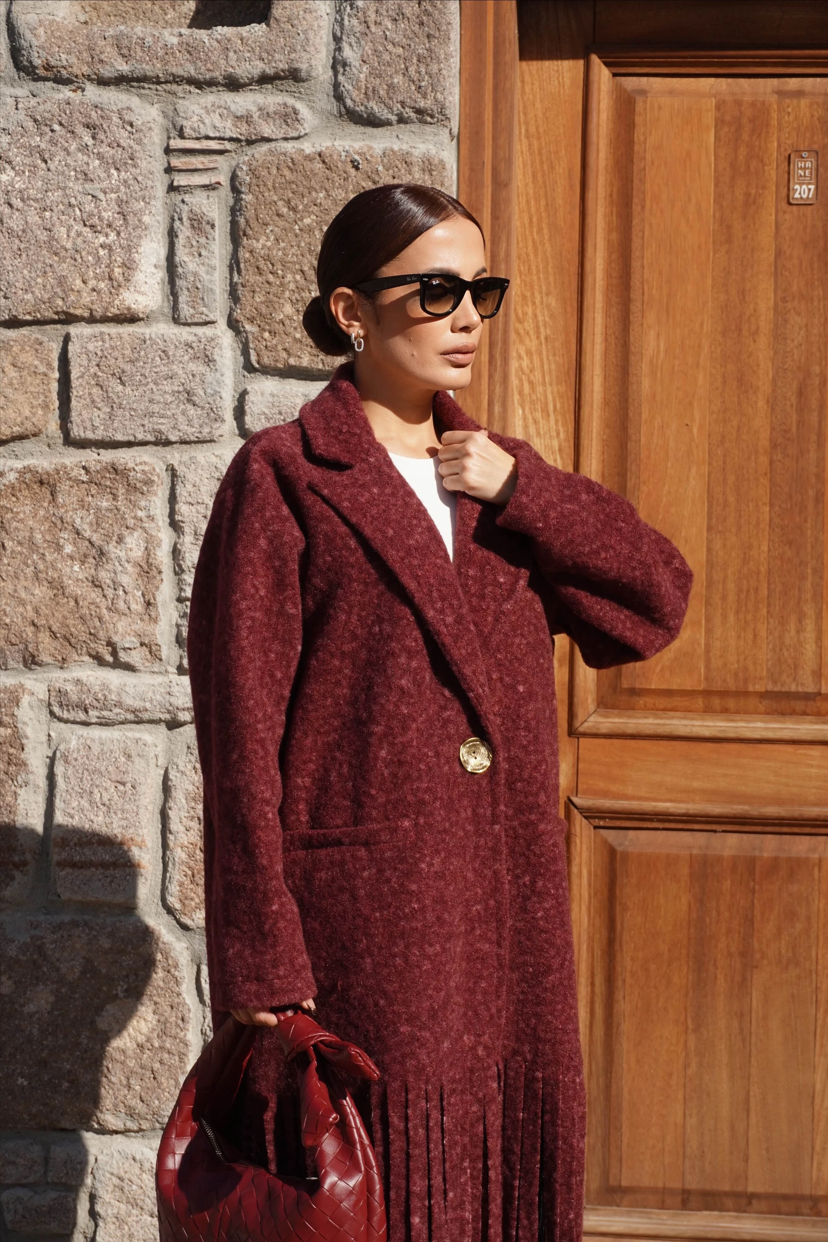 Premium Tasarım Oversize Bordo Kaban 