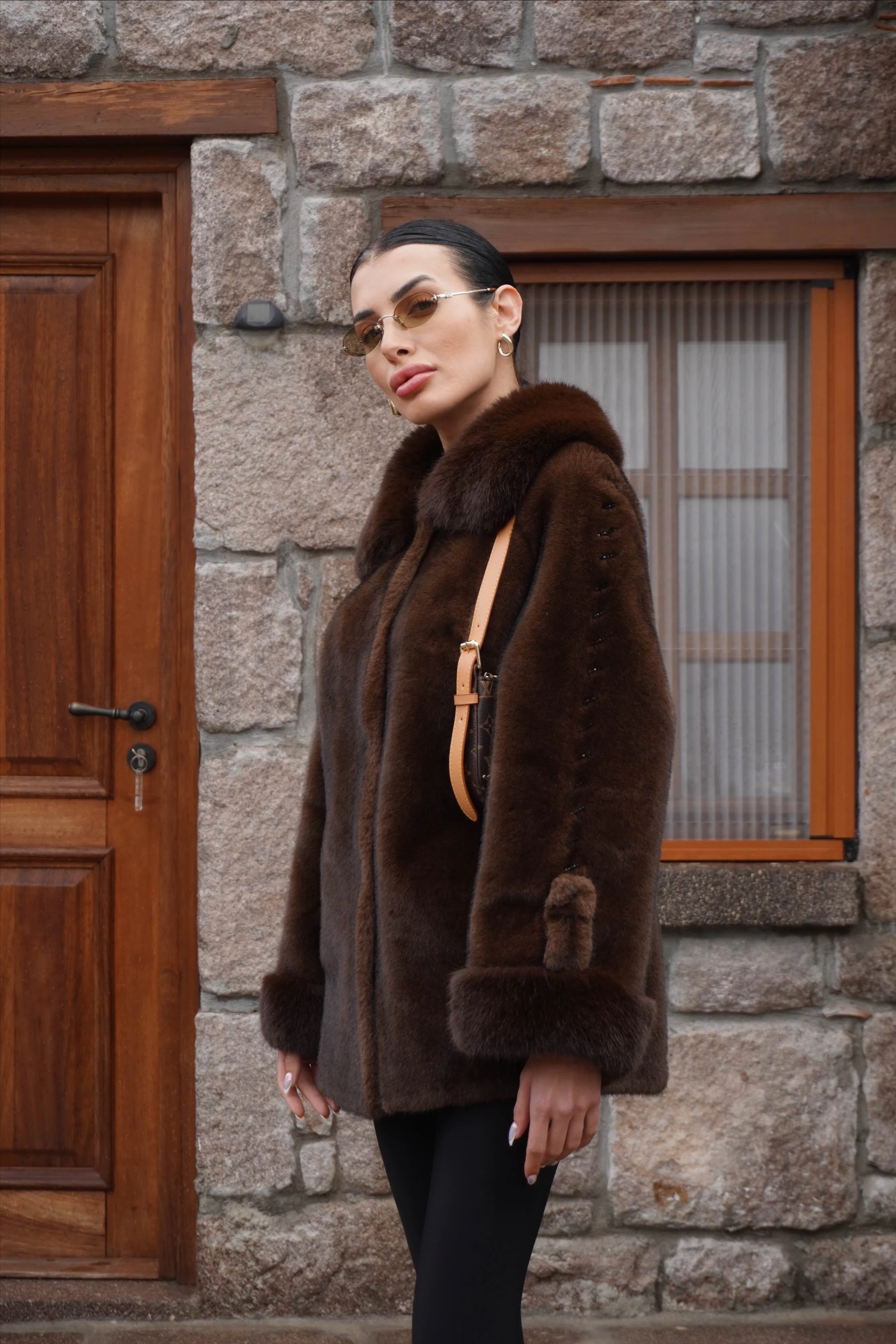 İthal Tasarım Kahverengi Ceket Kürk