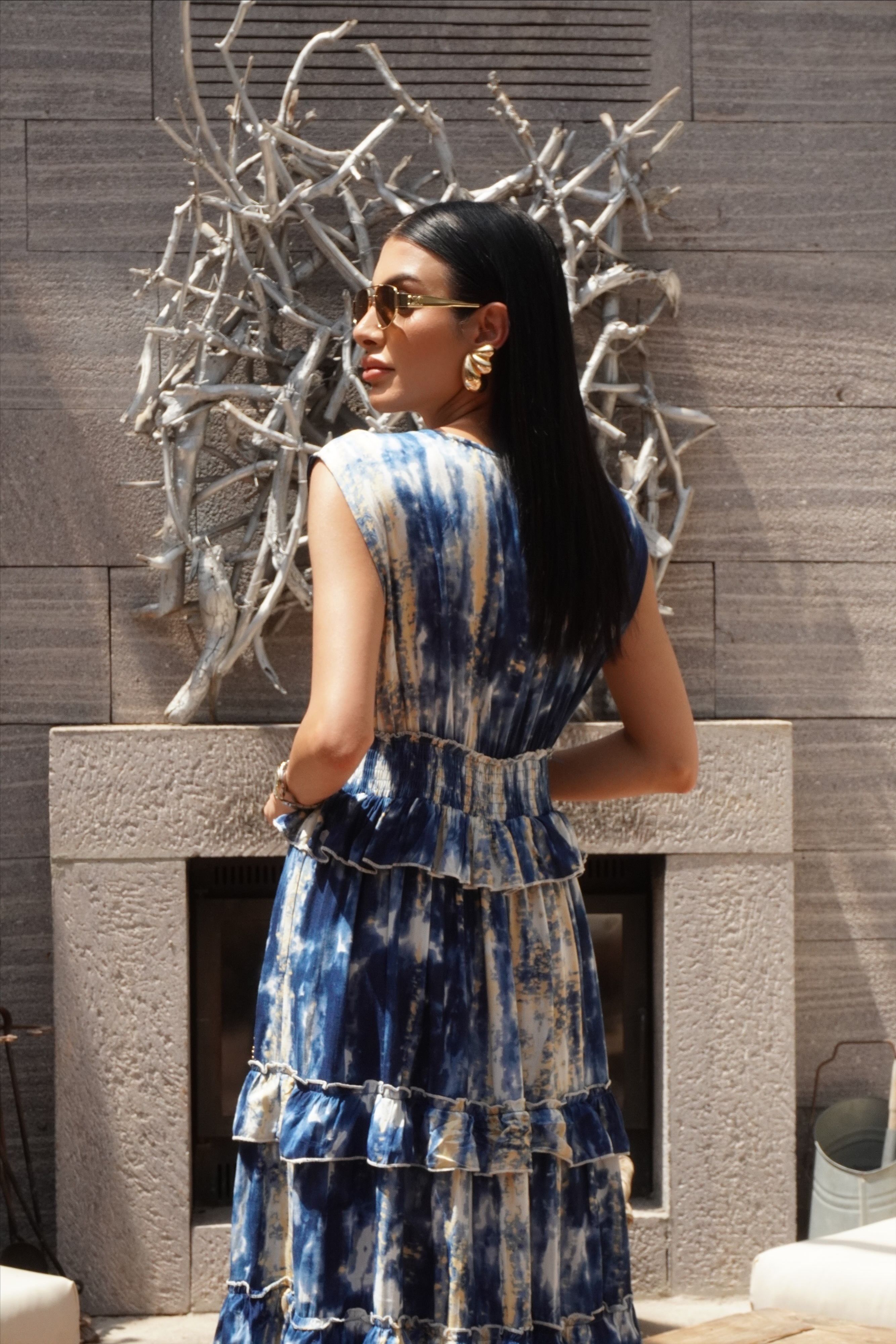İthal Tasarım Batik Tasarım Bohem Elbise 
