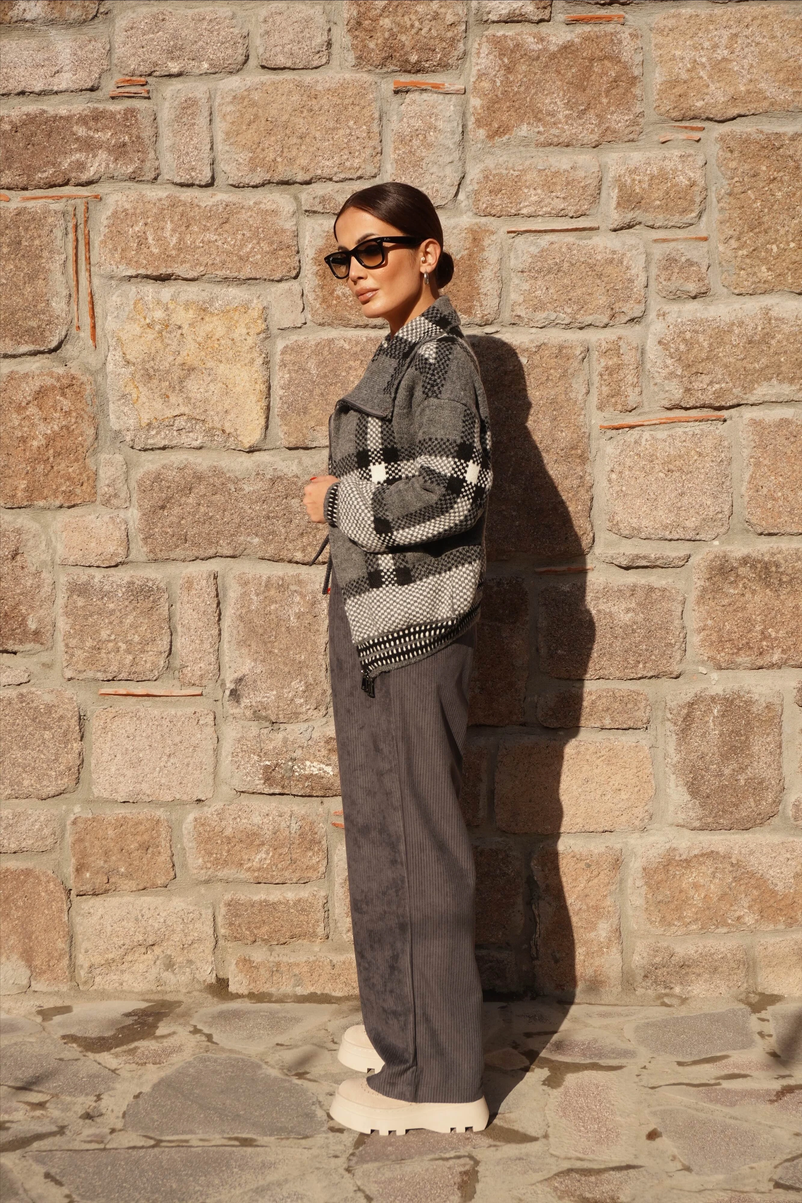 Beli Lastikli Fitilli Füme Kadife Pantolon