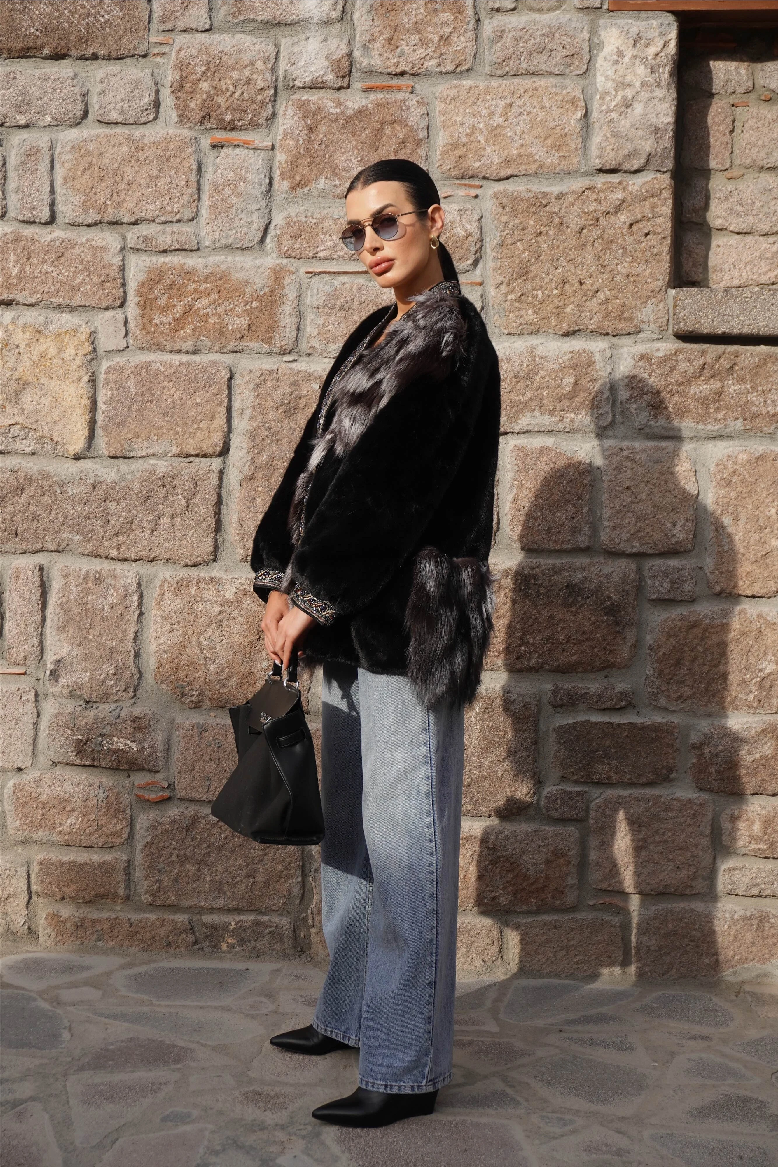 İthal Tasarım Taş Dikişli Parça Geçişli Premium Kürk