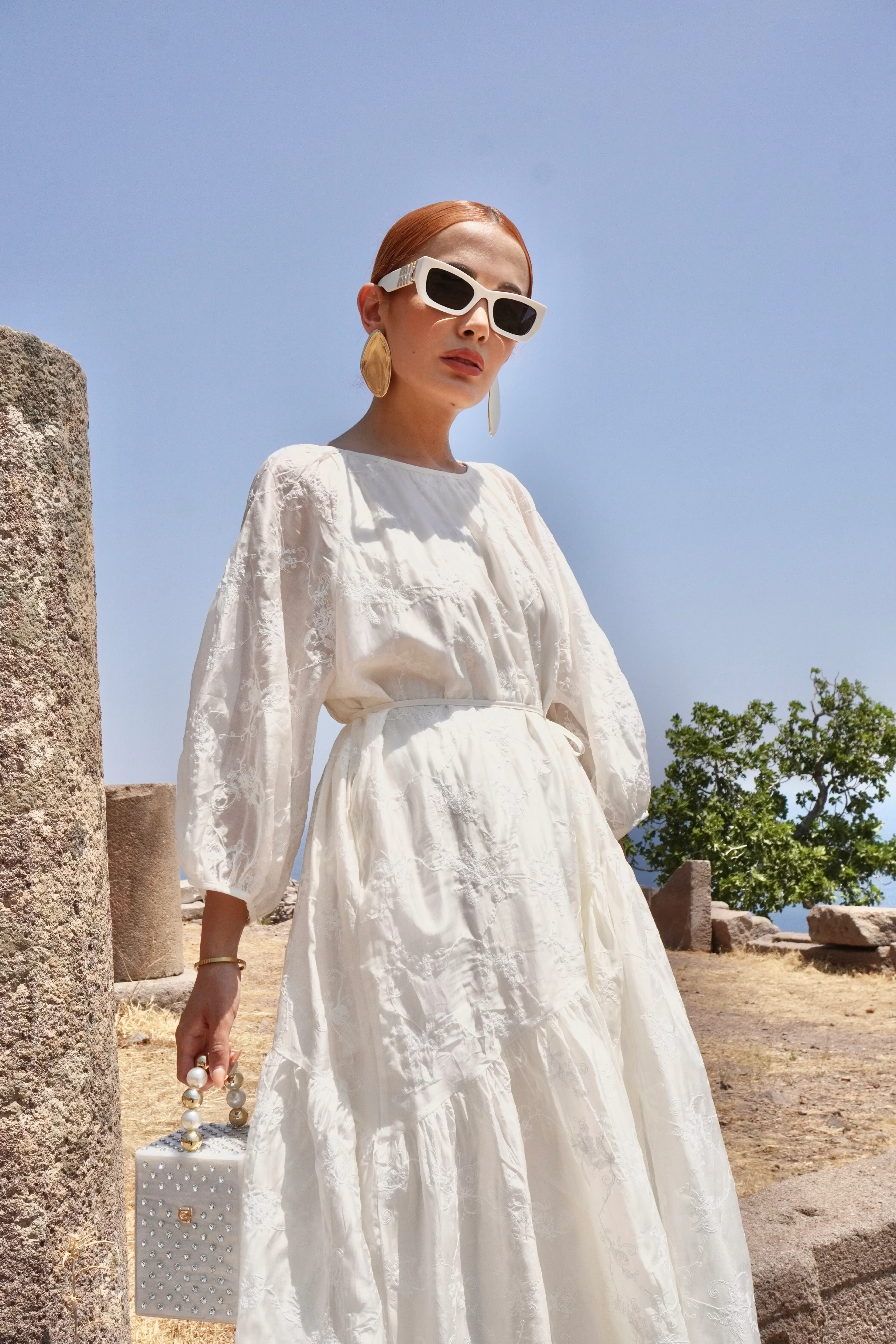 Balon Kol Nakışlı Premium Maxi Elbise