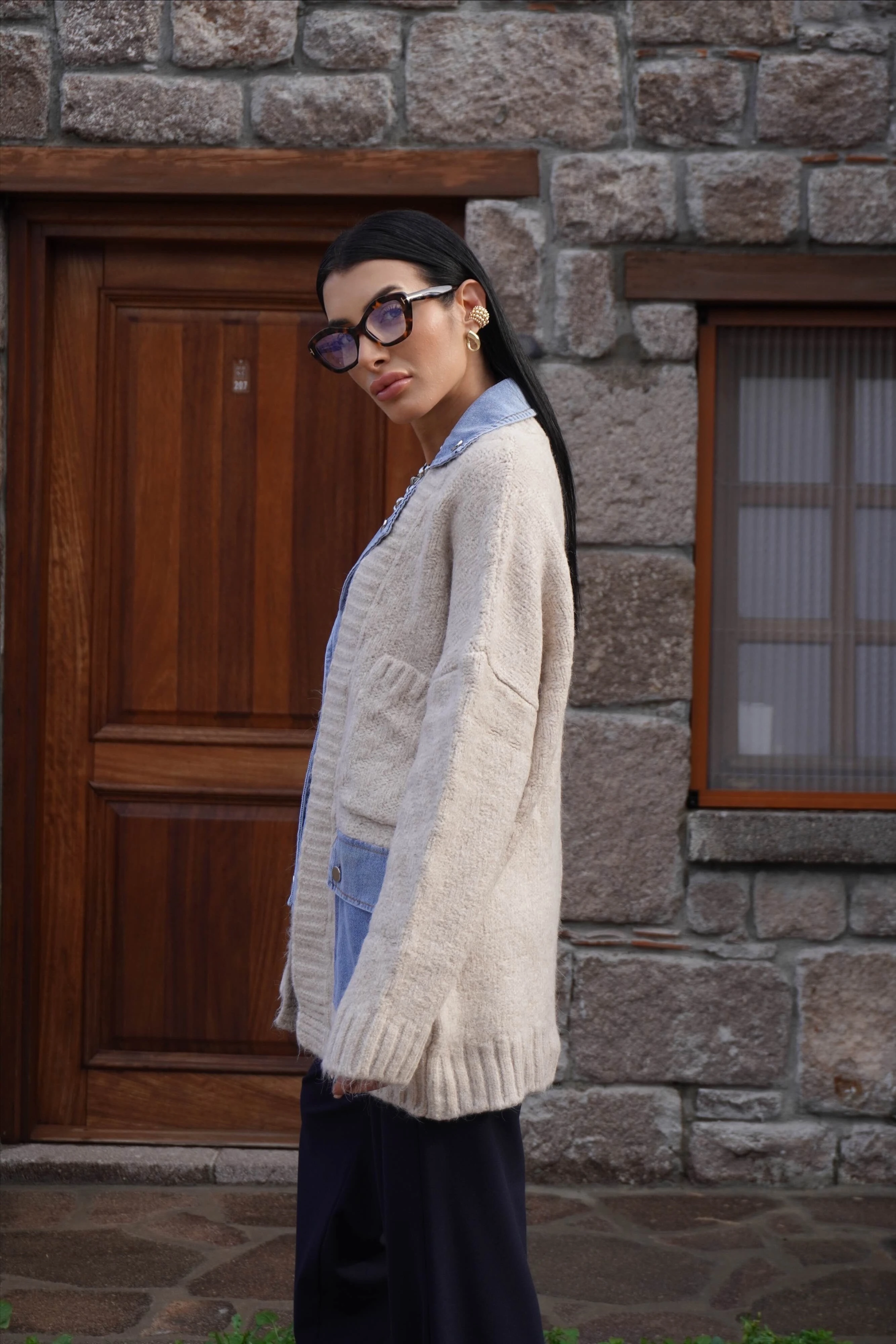 Kot Garnili Bej Triko Hırka