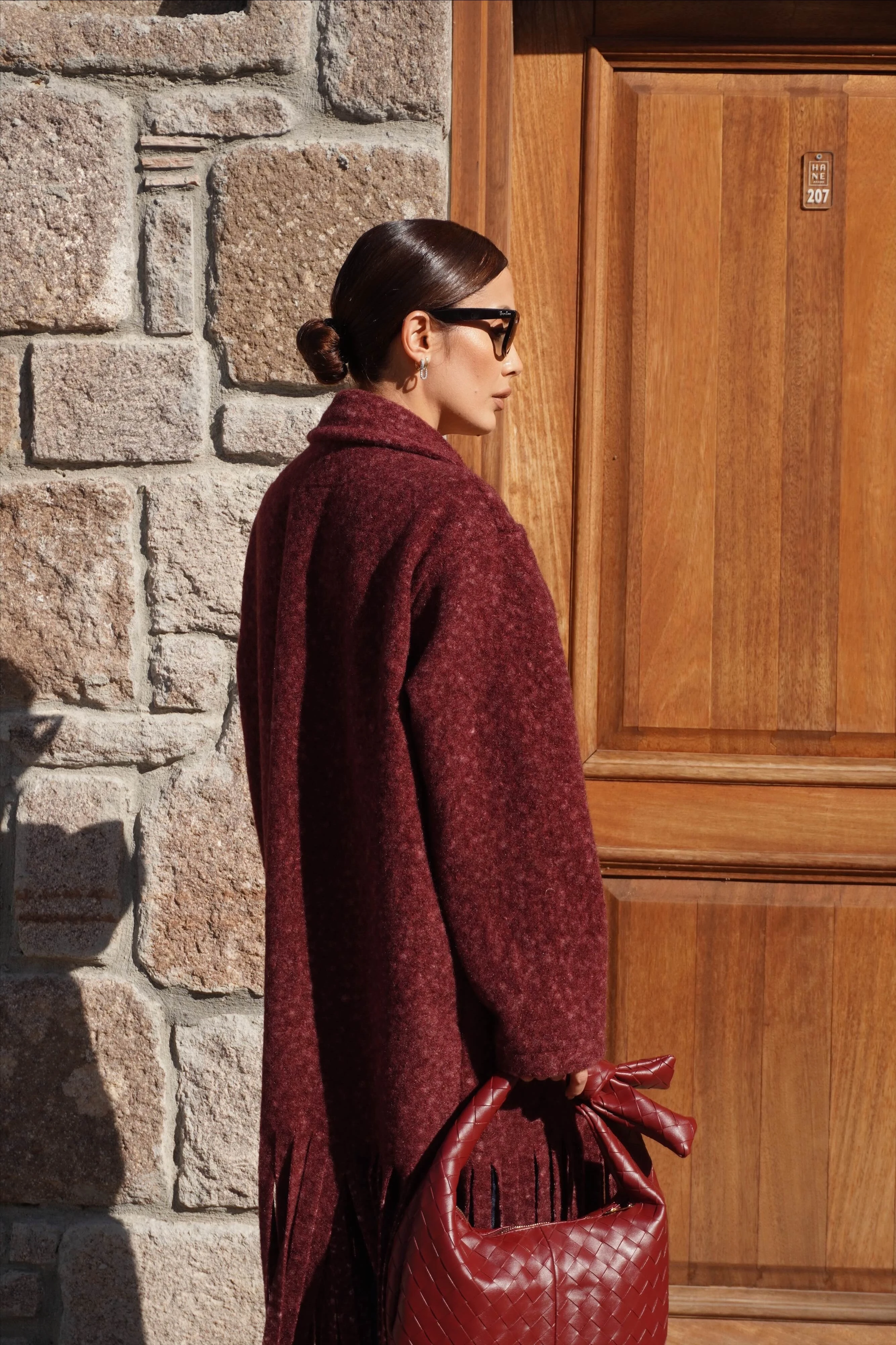 Premium Tasarım Oversize Bordo Kaban 