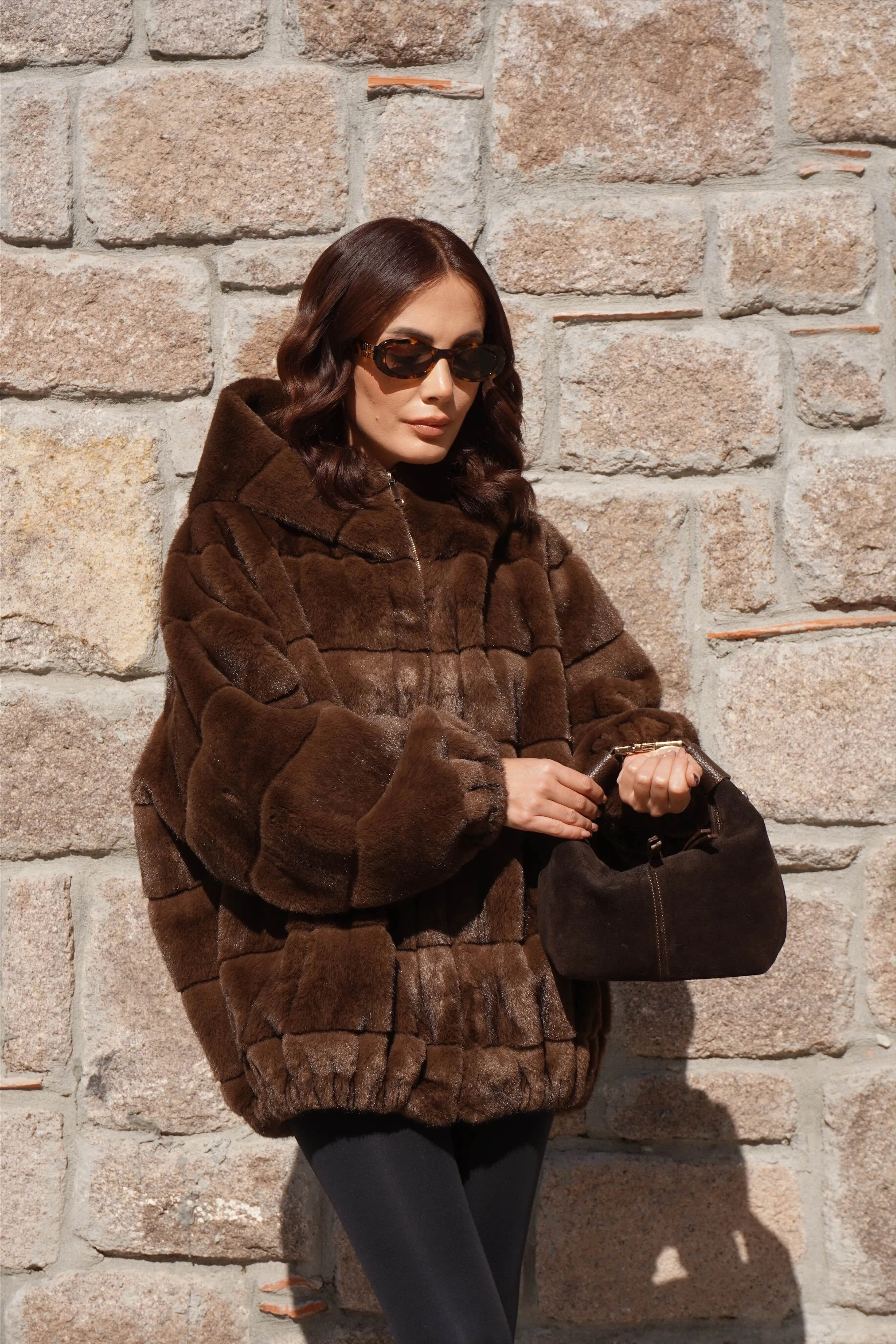 İthal Premium Oversize Kahverengi Kürk Mont