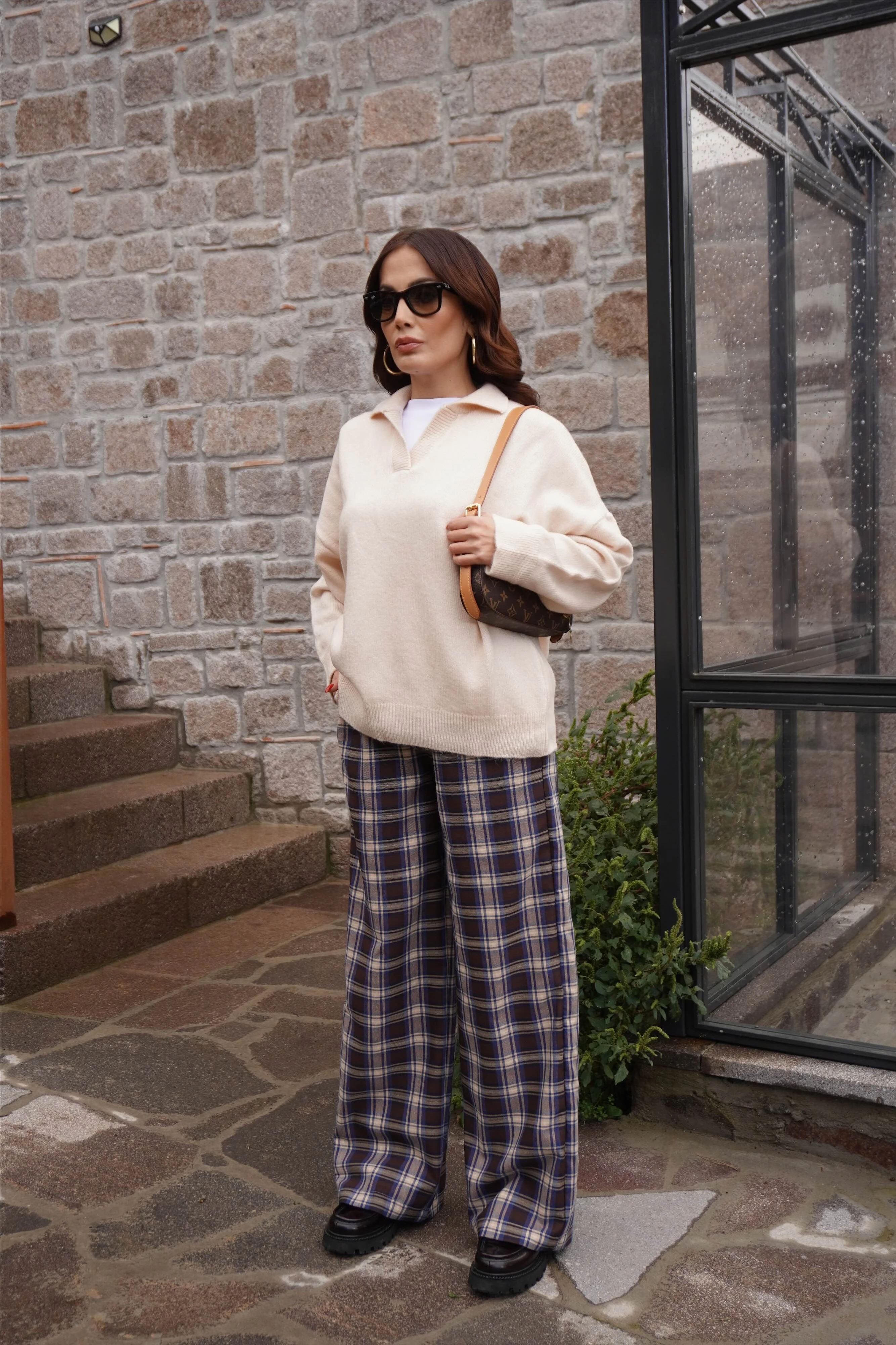 Polo Yaka Düz Vanilya Kazak 