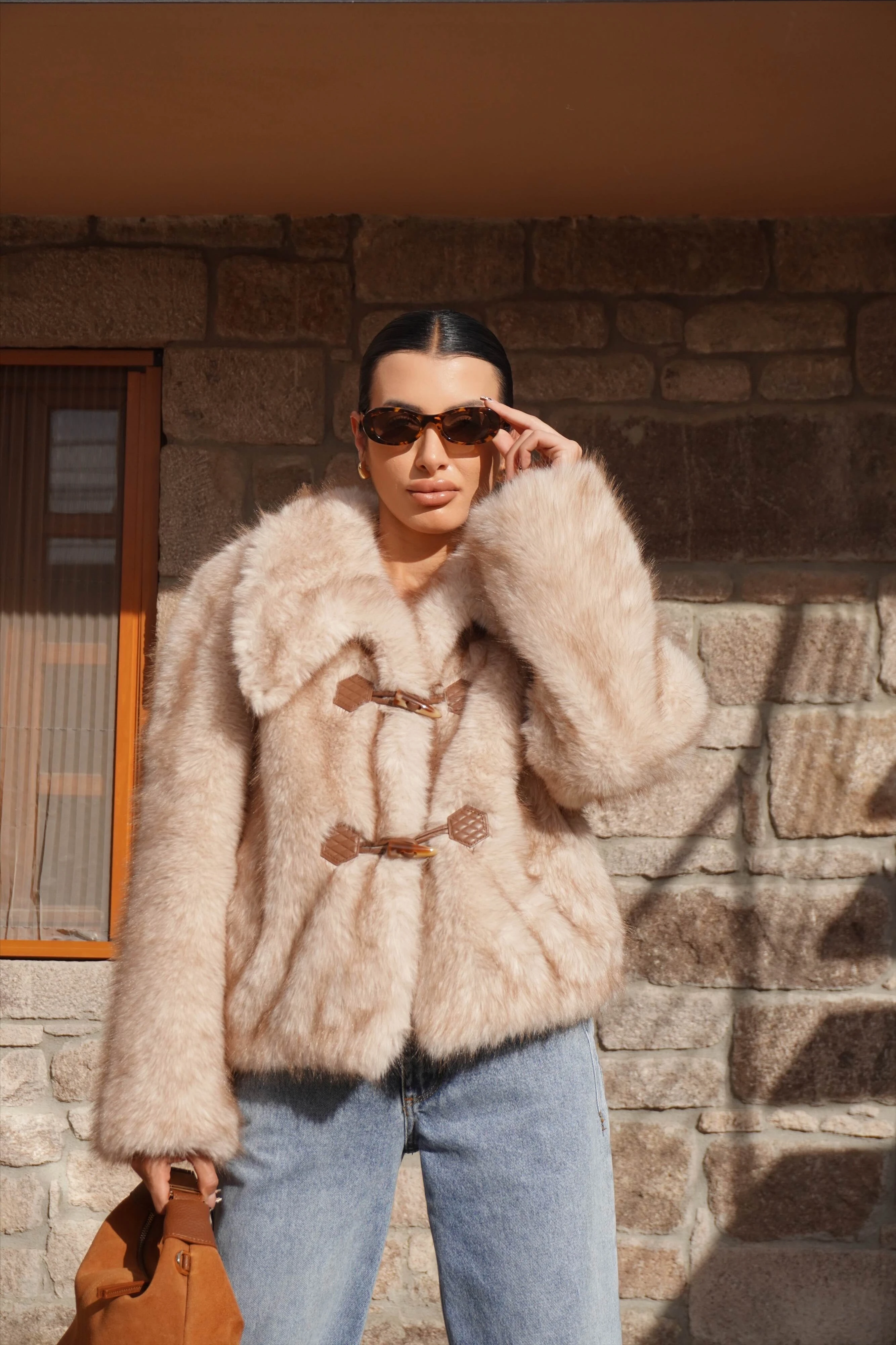 İthal Premium Kahve Yaka Detaylı Kısa Kürk