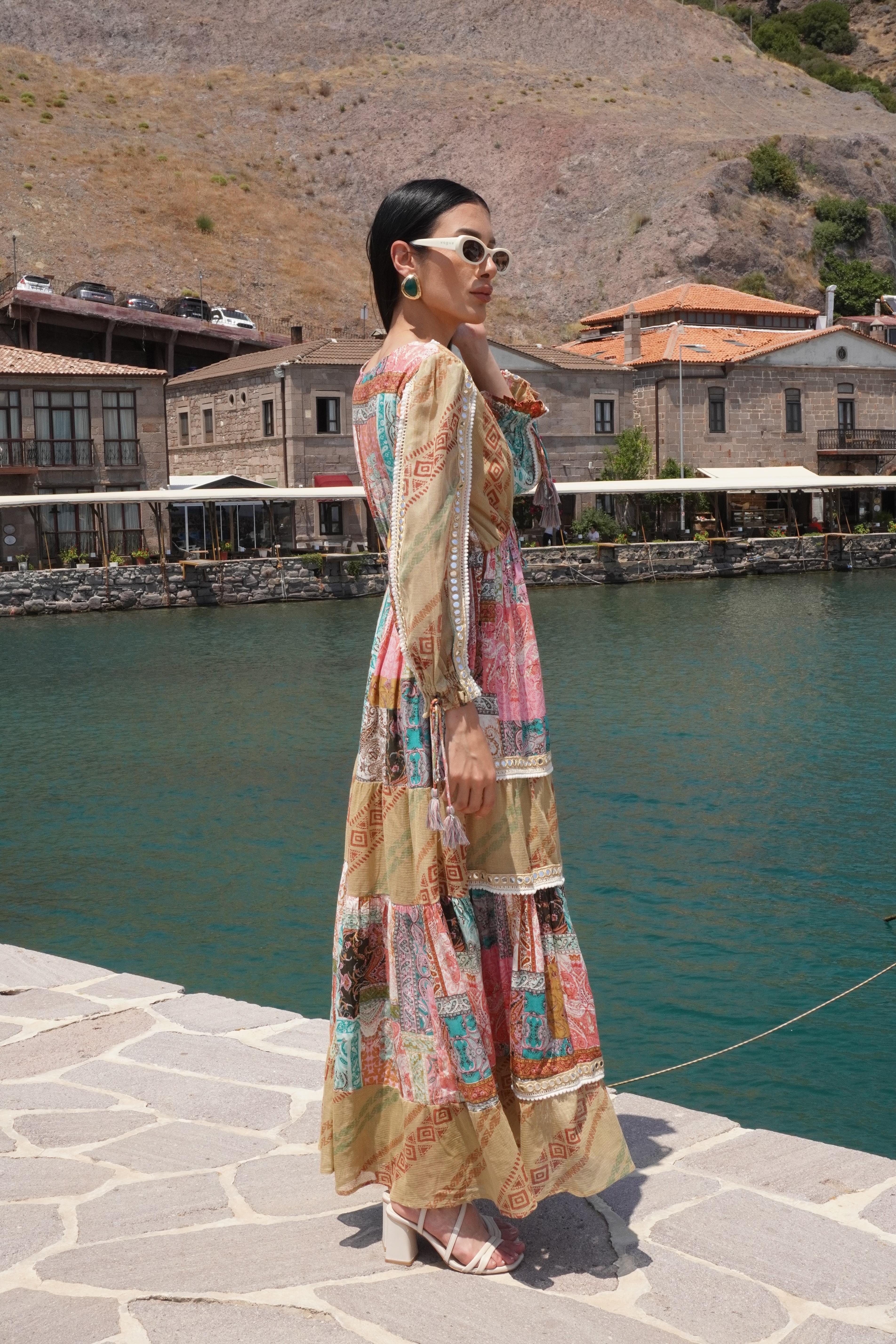 İthal Tasarım Patchwork Elbise 