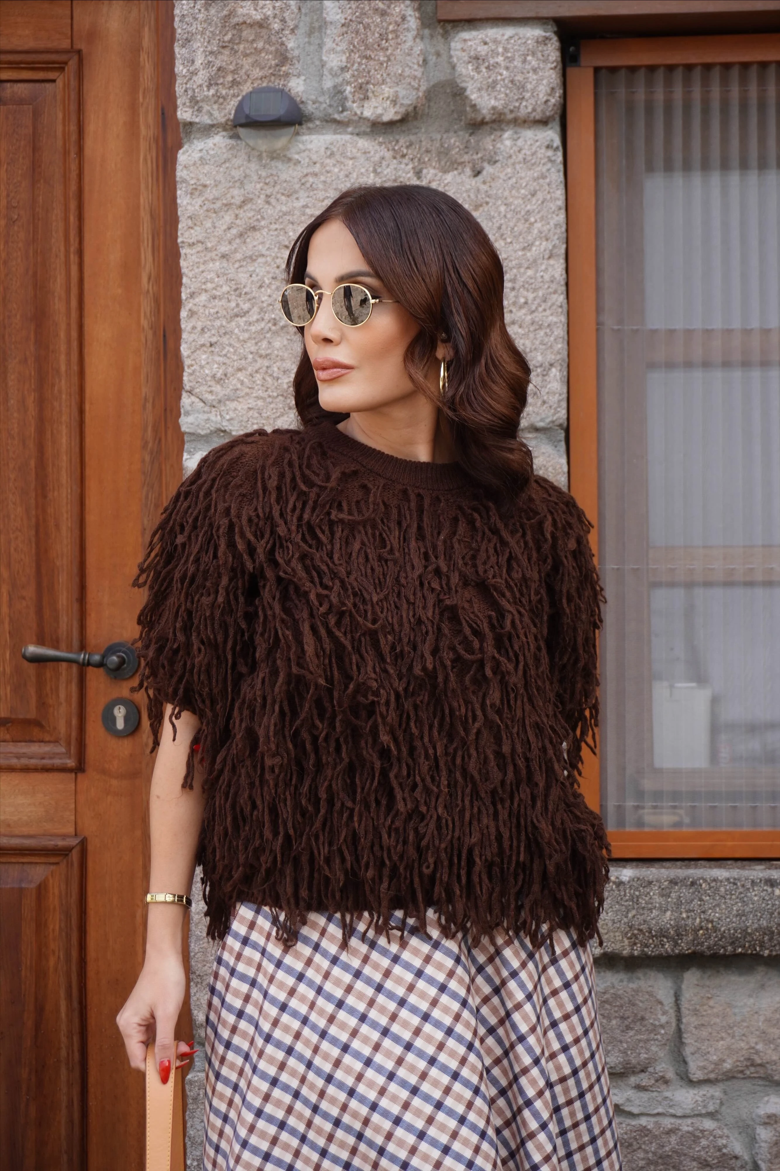 Acı Kahve Püsküllü Triko Kazak 