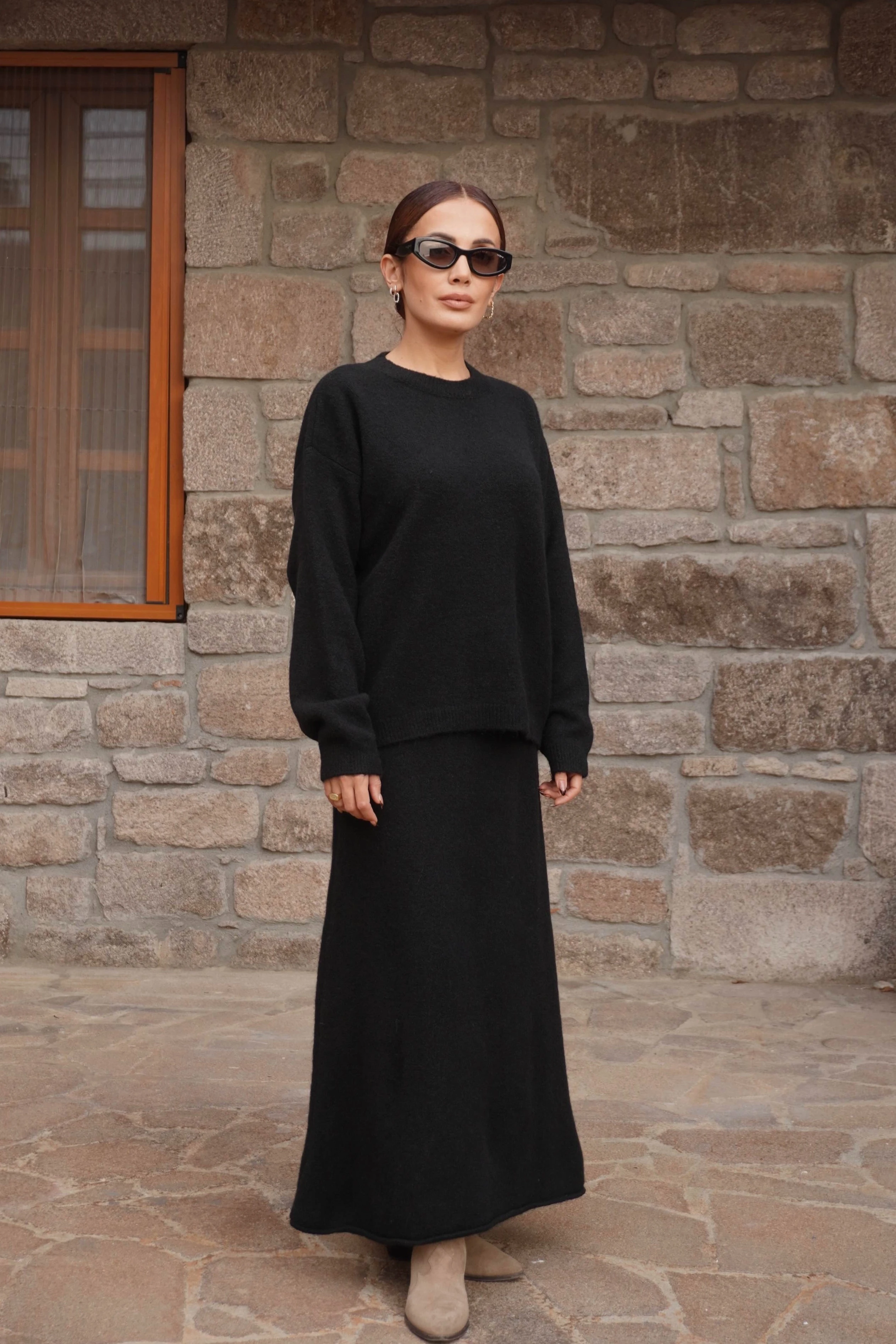 Premium Siyah Etek Kazak Triko Takım 