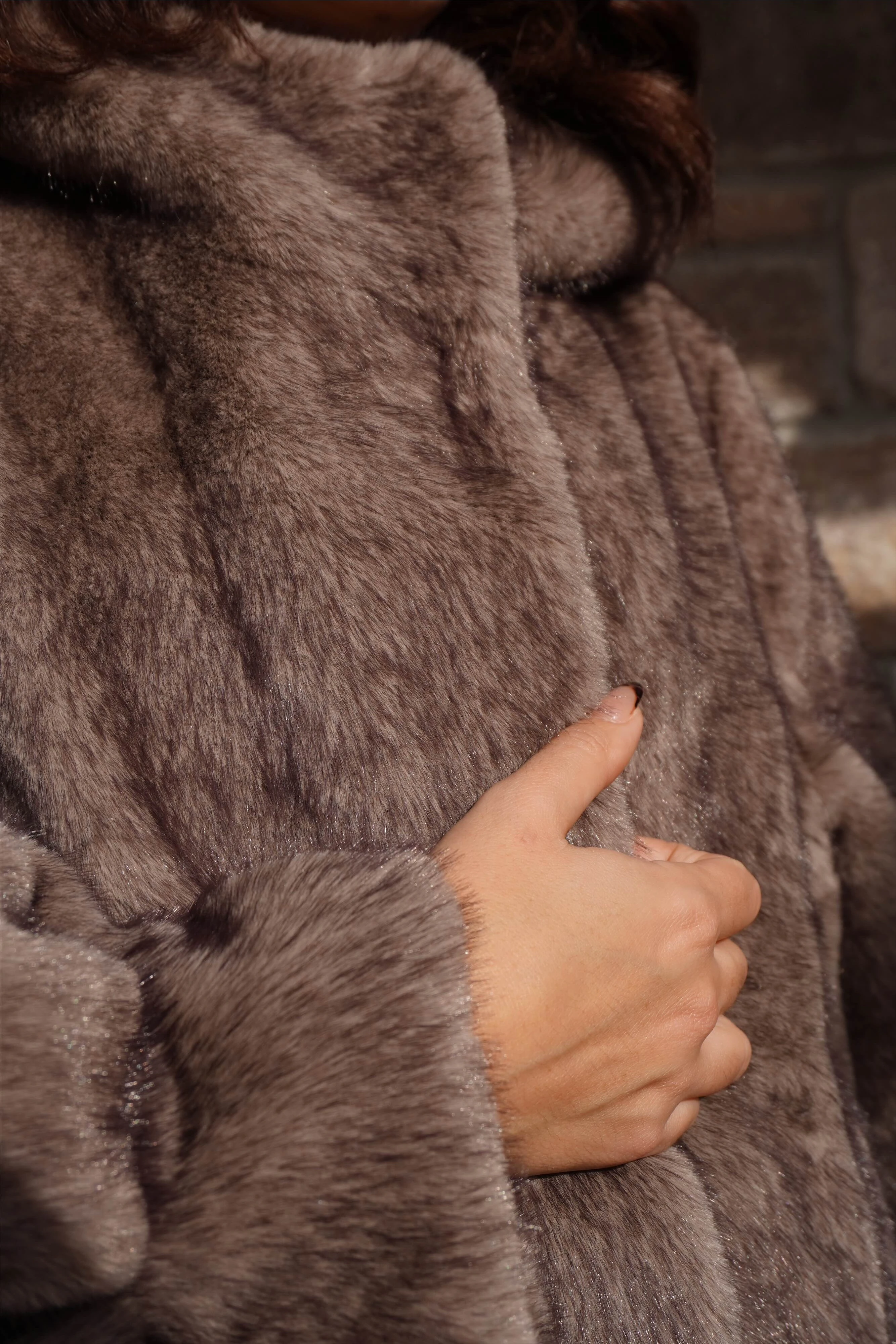 İthal Premium Vintage Görünümlü Kapüşonlu Vizon Lüx Kürk Mont