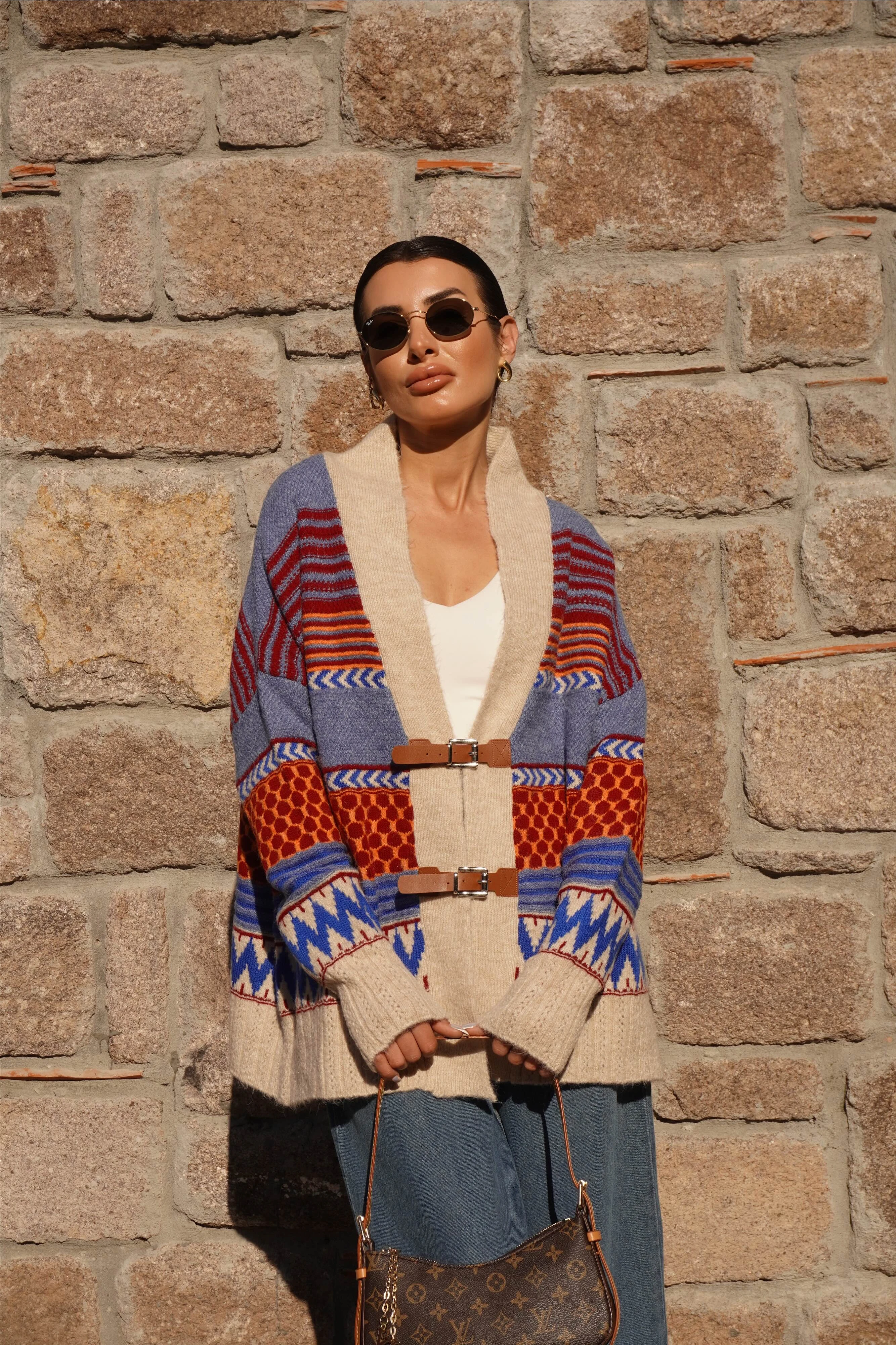 Kemer Detaylı Oversize Taş-İndigo Hırka