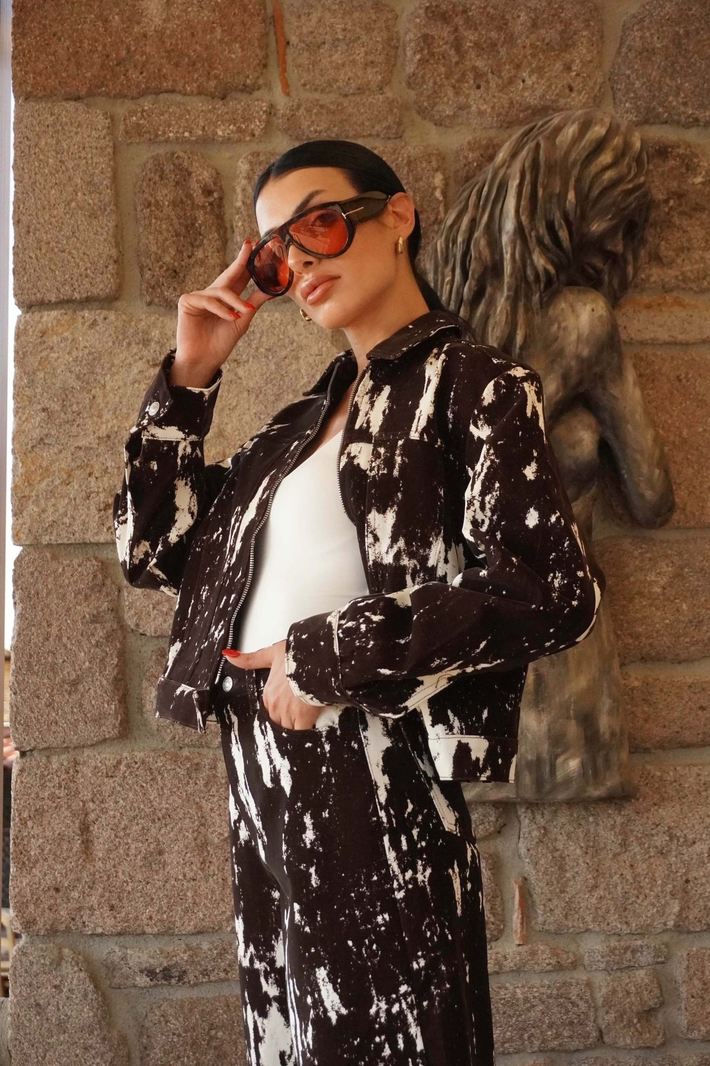 Kadife Batik Desen Ceket Pantolon Takım