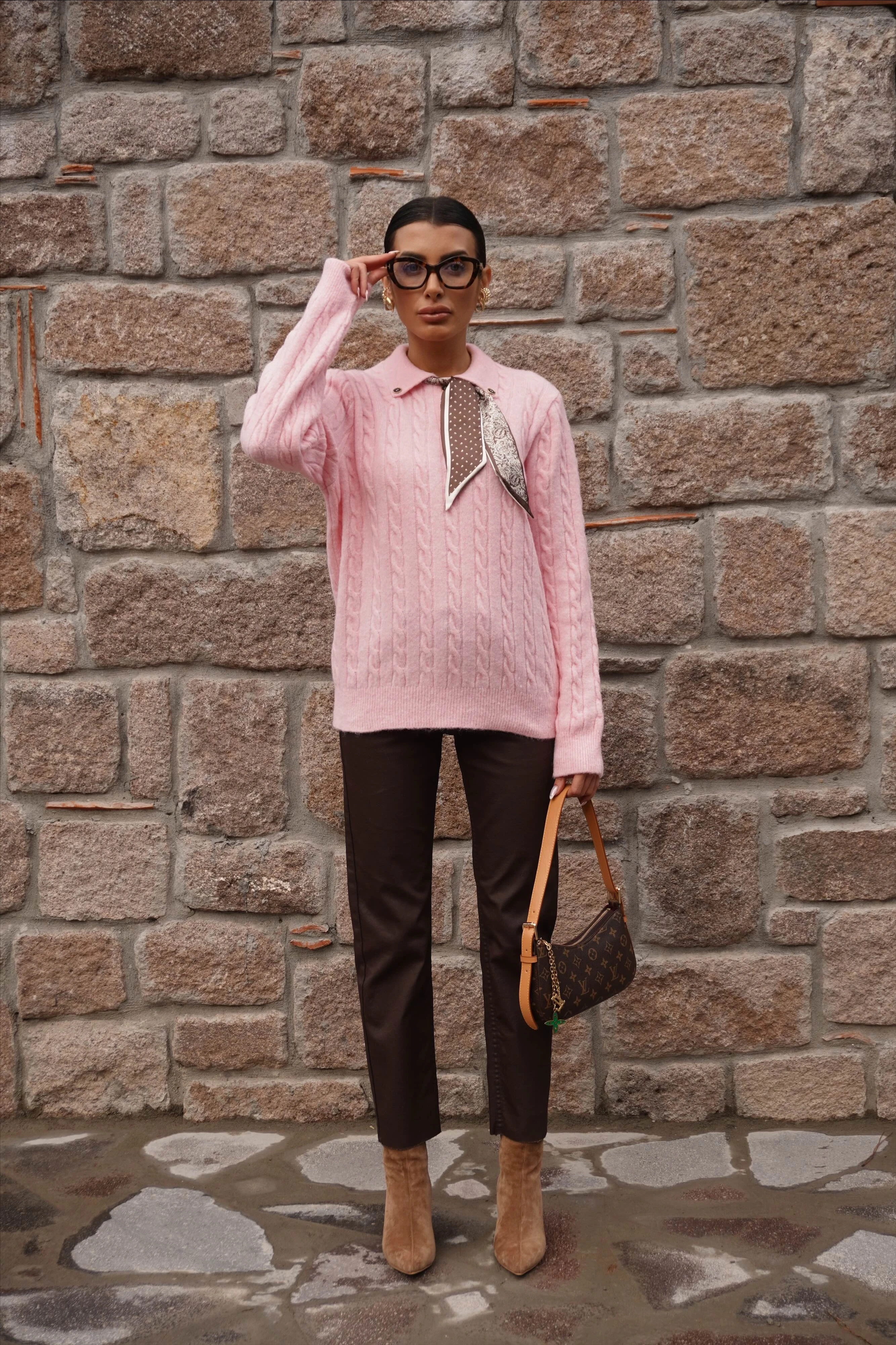 Fularlı Triko Kazak 