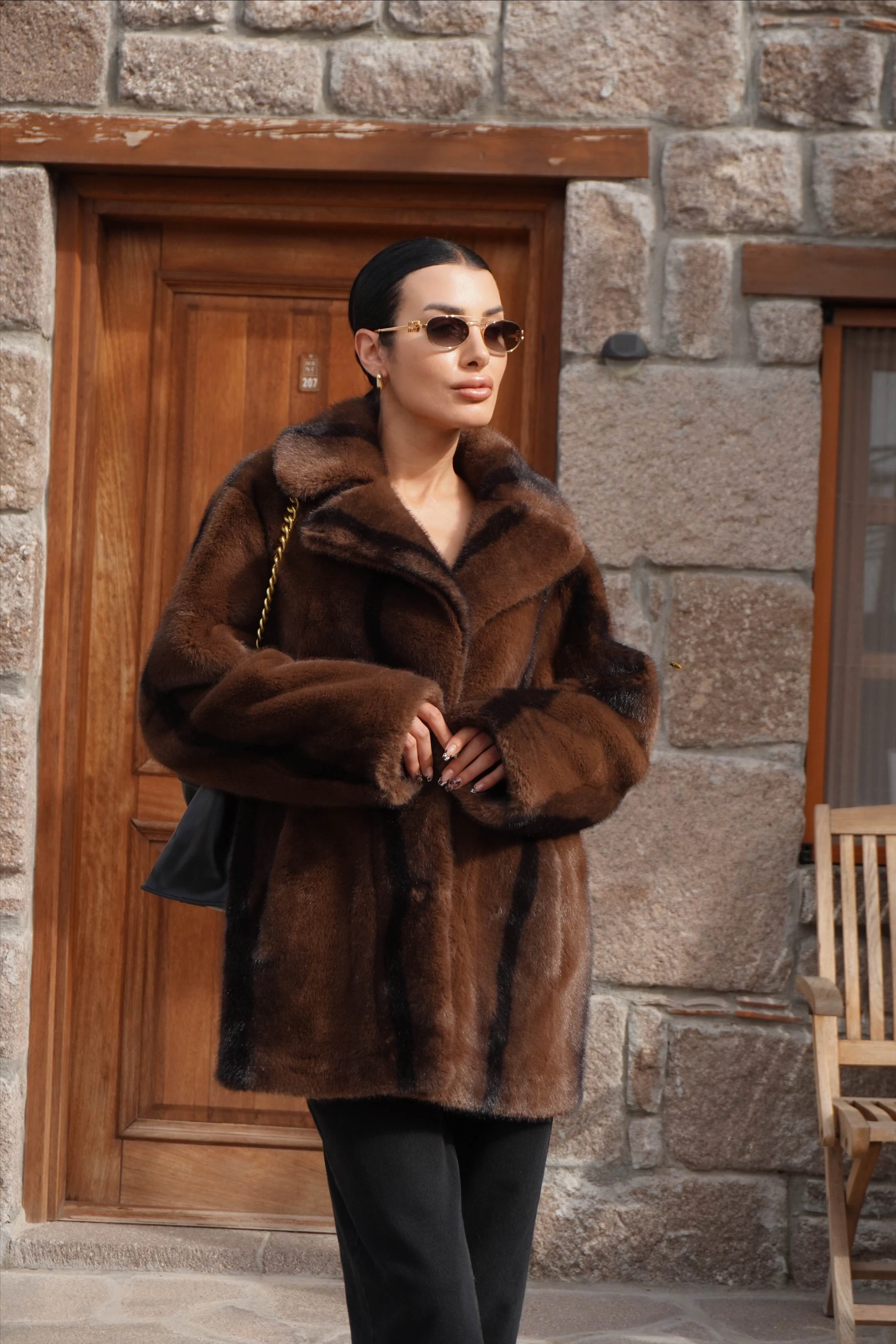 İthal Premium Vintage Efektli Kürk Kaban 