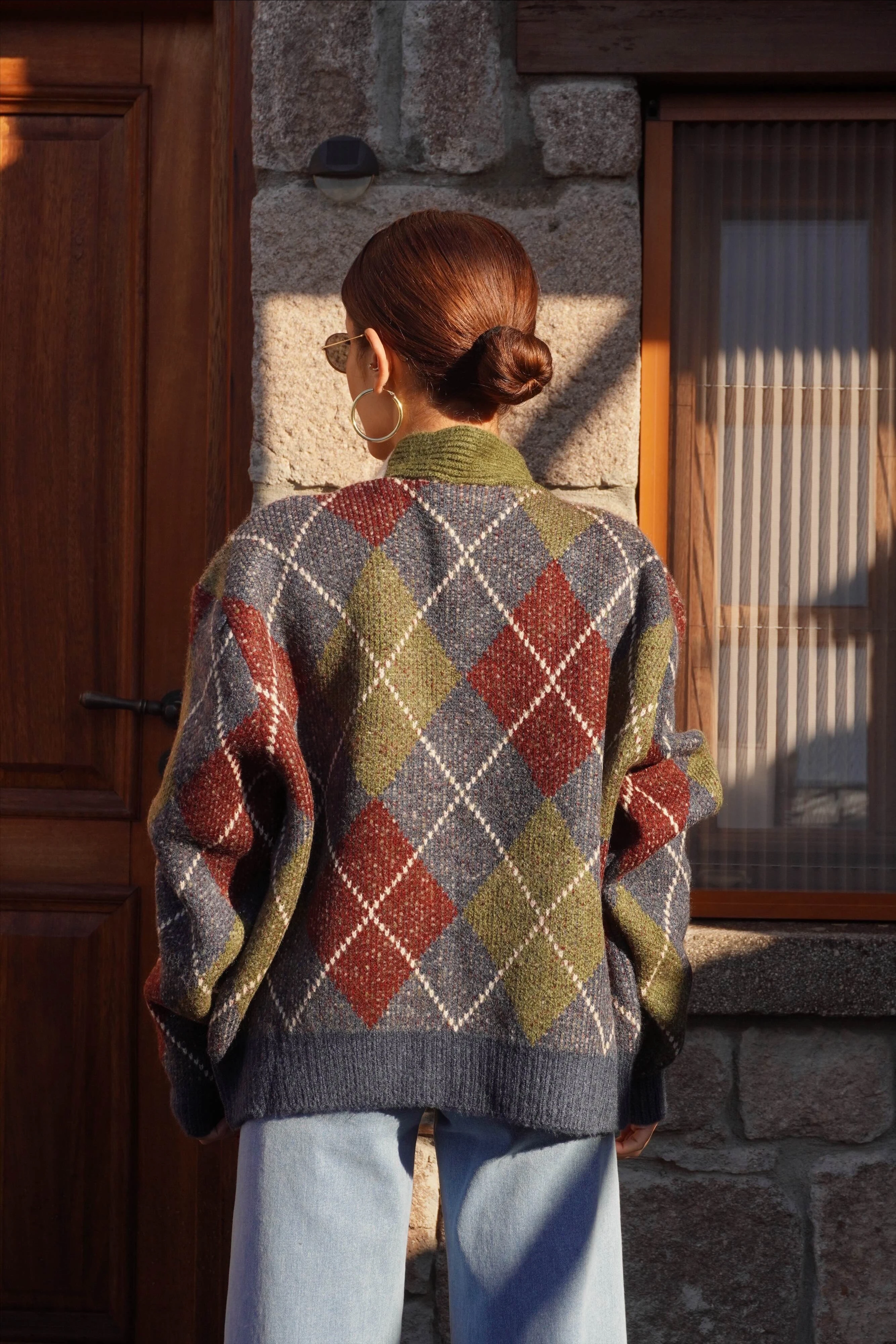 Baklava Desen Haki Bordo Hırka