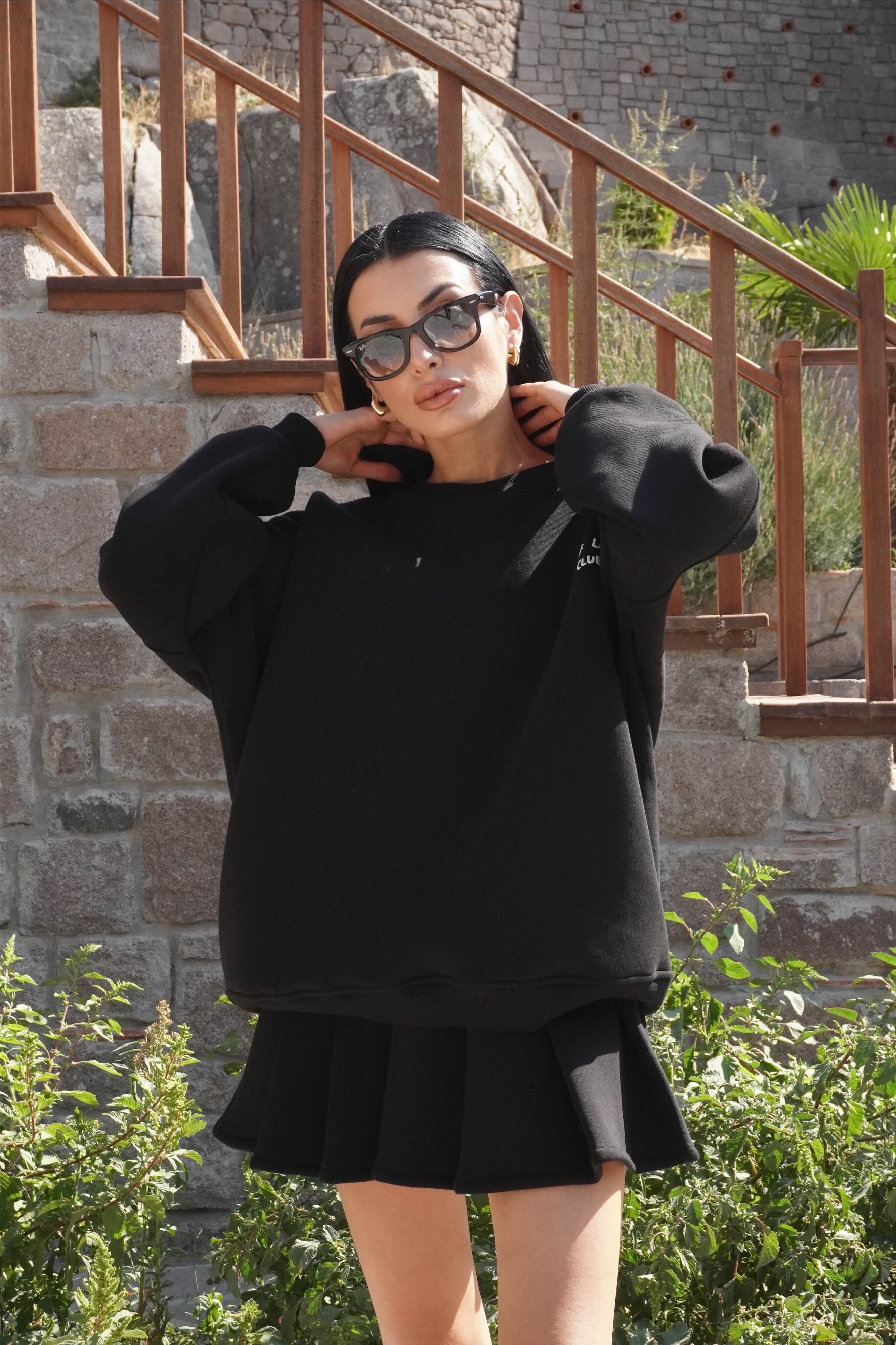 Oversize Siyah Pileli Etek Takım