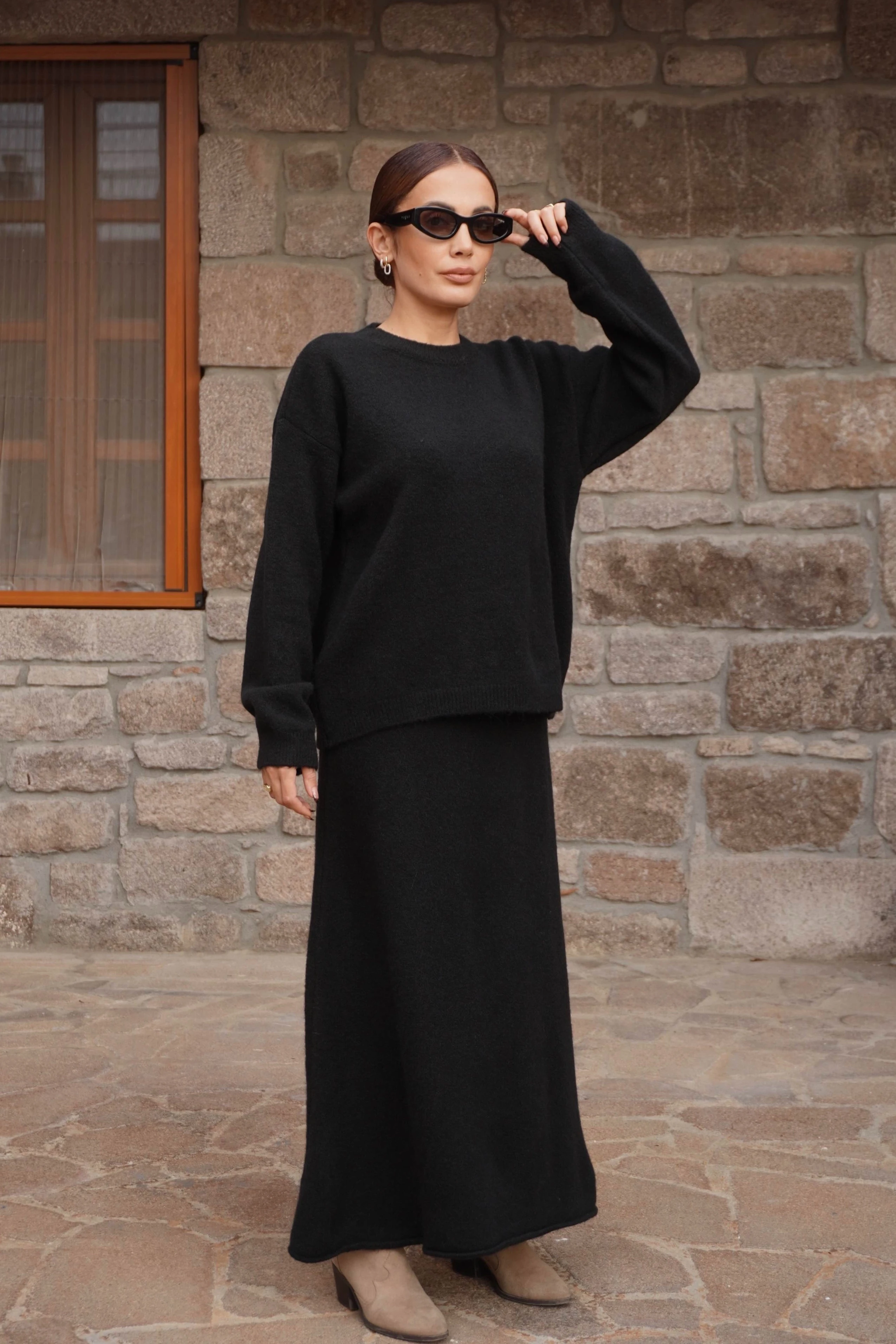 Premium Siyah Etek Kazak Triko Takım 