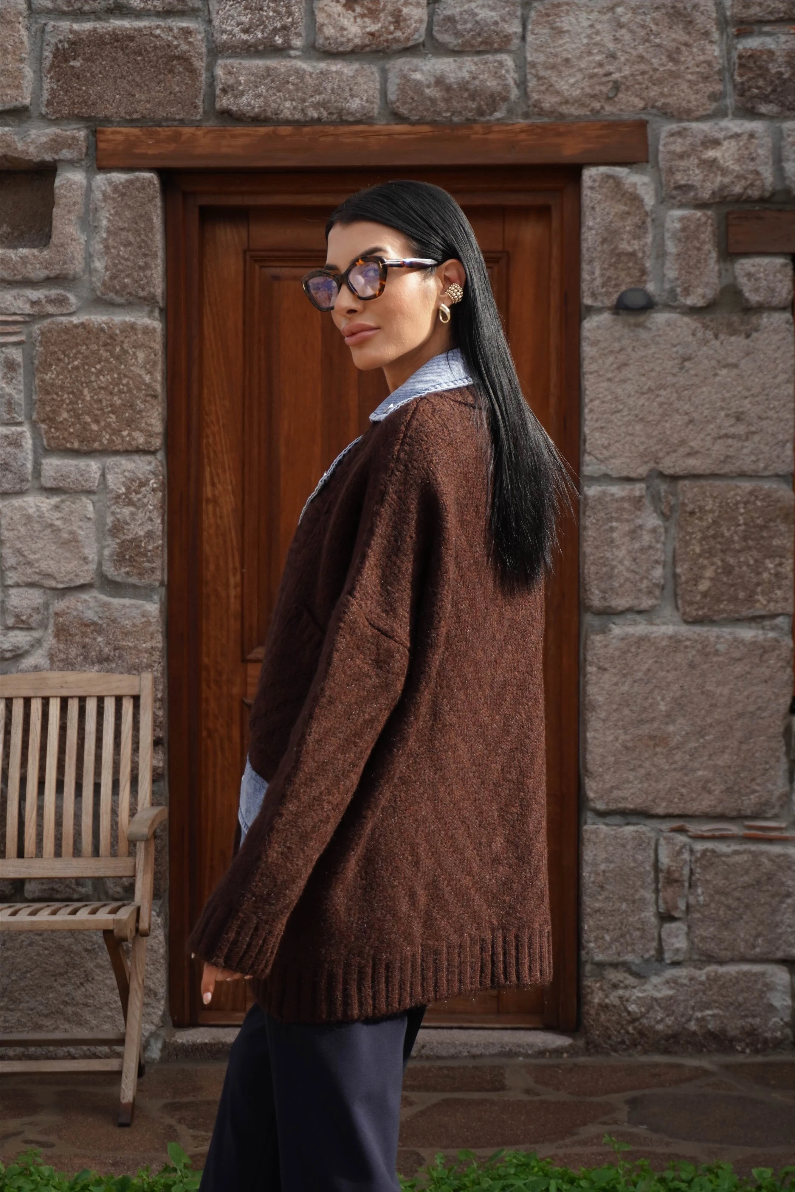 Kot Garnili Acı Kahve Triko Hırka