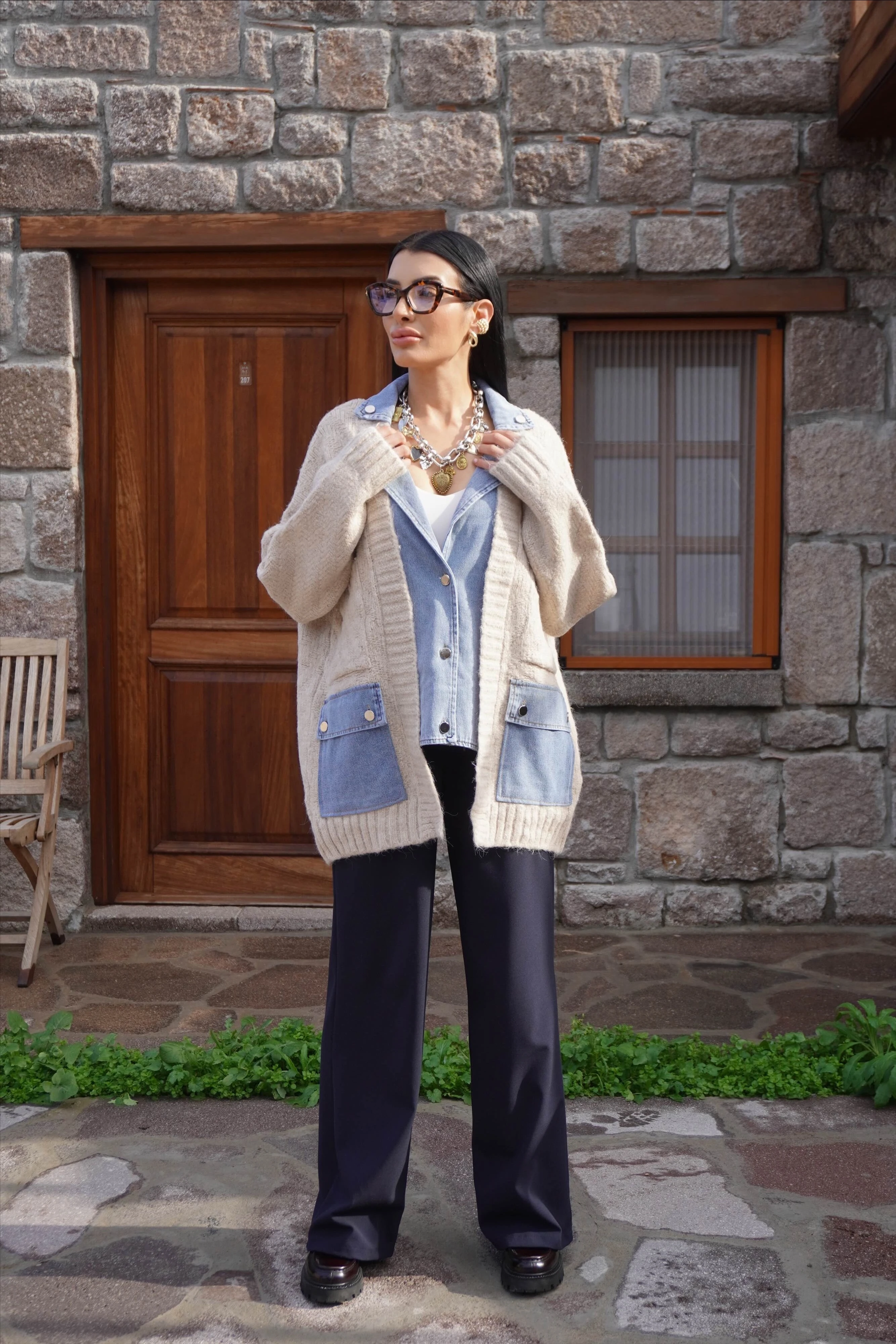 Kot Garnili Bej Triko Hırka